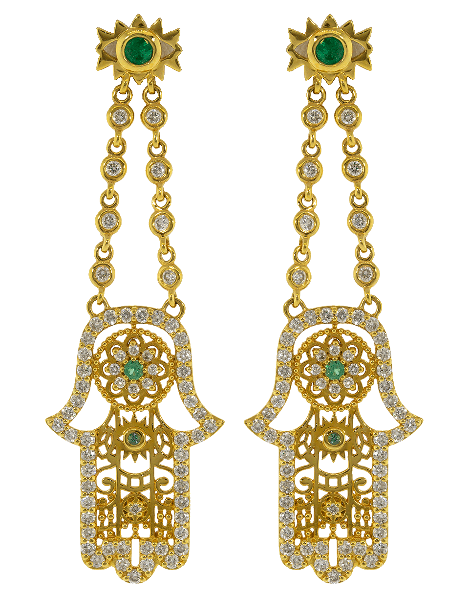 BUDDHA MAMA-Diamond Hamsa Drop Earrings-YELLOW GOLD