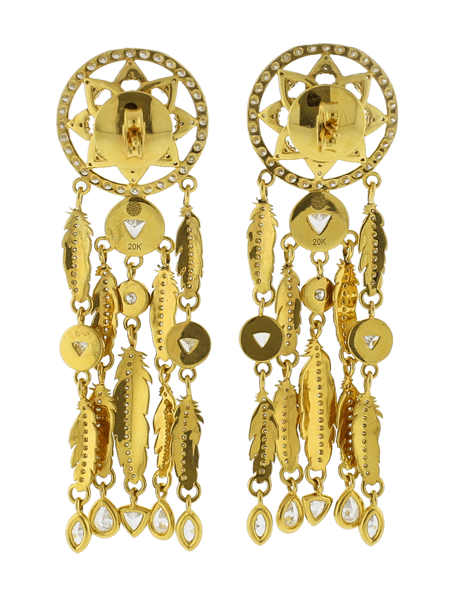 BUDDHA MAMA-Dream Catcher Feather Earrings-YELLOW GOLD