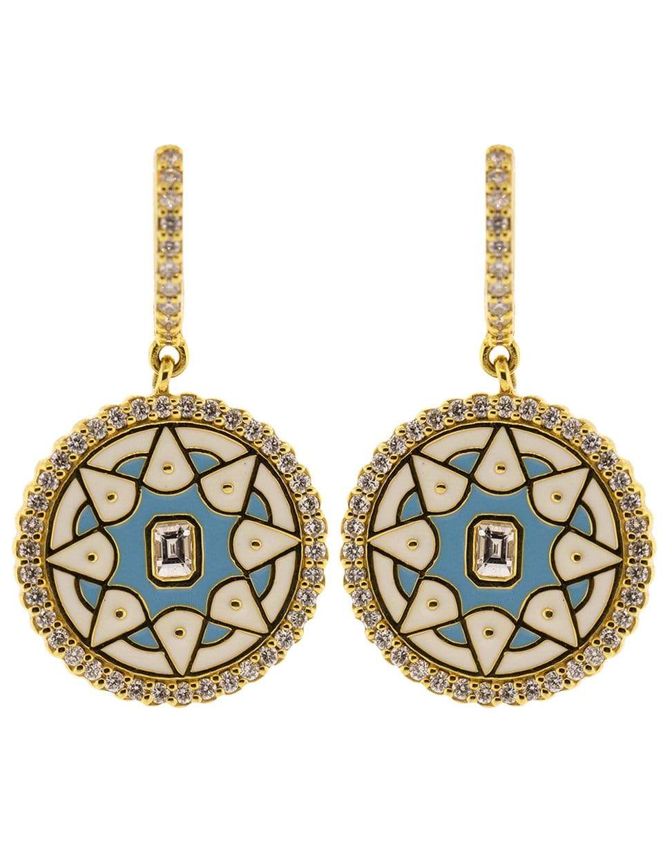 BUDDHA MAMA-Enamel and Diamond Coin Huggie Earrings-YELLOW GOLD
