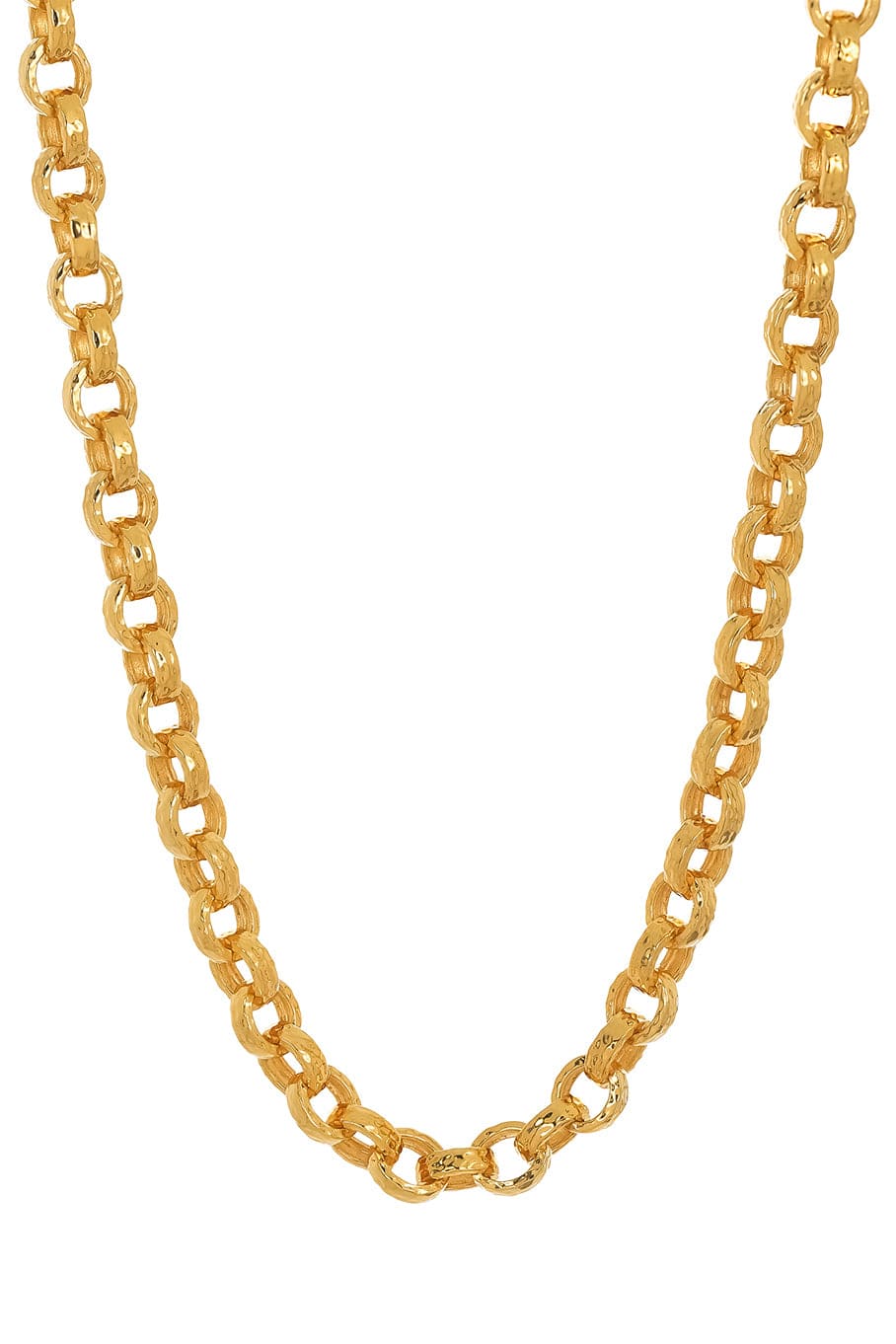 BUDDHA MAMA-7mm Hammered Link Necklace - 18"-YELLOW GOLD