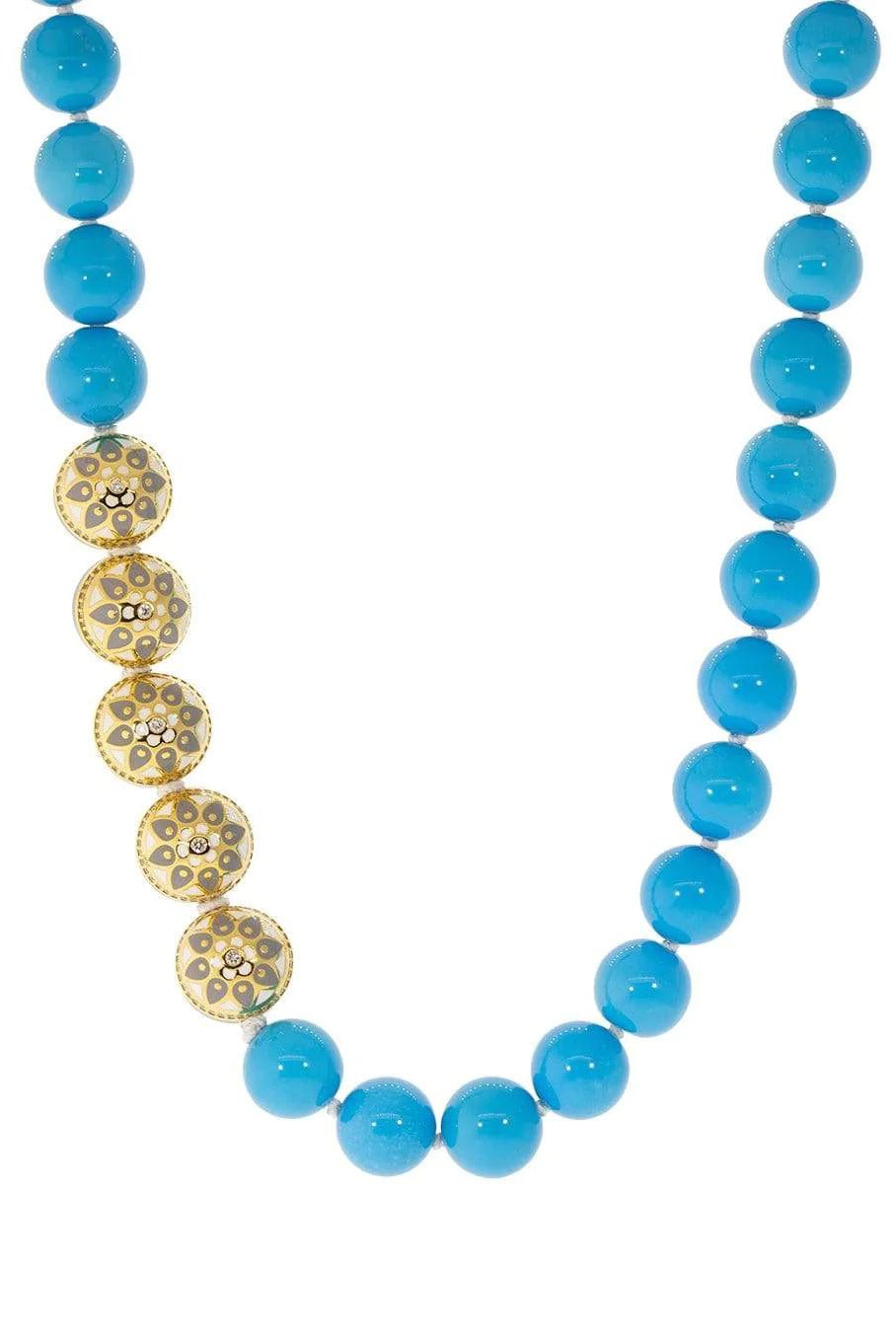 BUDDHA MAMA-Turquoise and Enamel Beaded Necklace-YELLOW GOLD