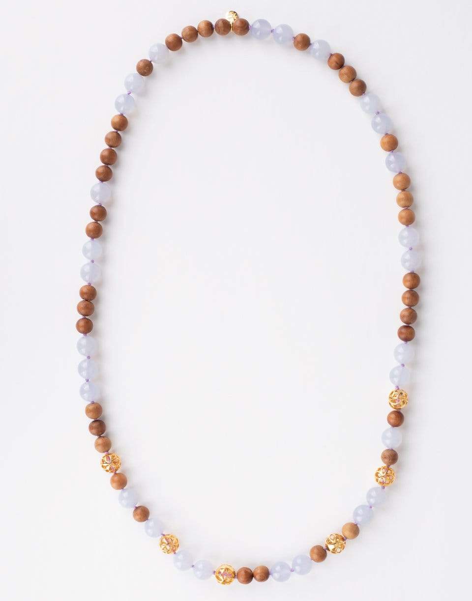 BUDDHA MAMA-Chalcedony and Wood Beaded Necklace-YELLOW GOLD