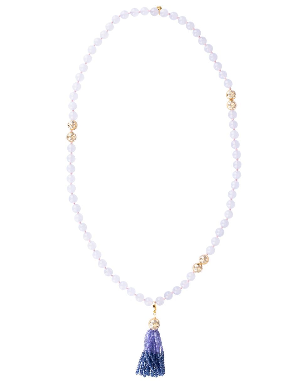 BUDDHA MAMA-Chalcedony Bead Tassel Necklace-YELLOW GOLD