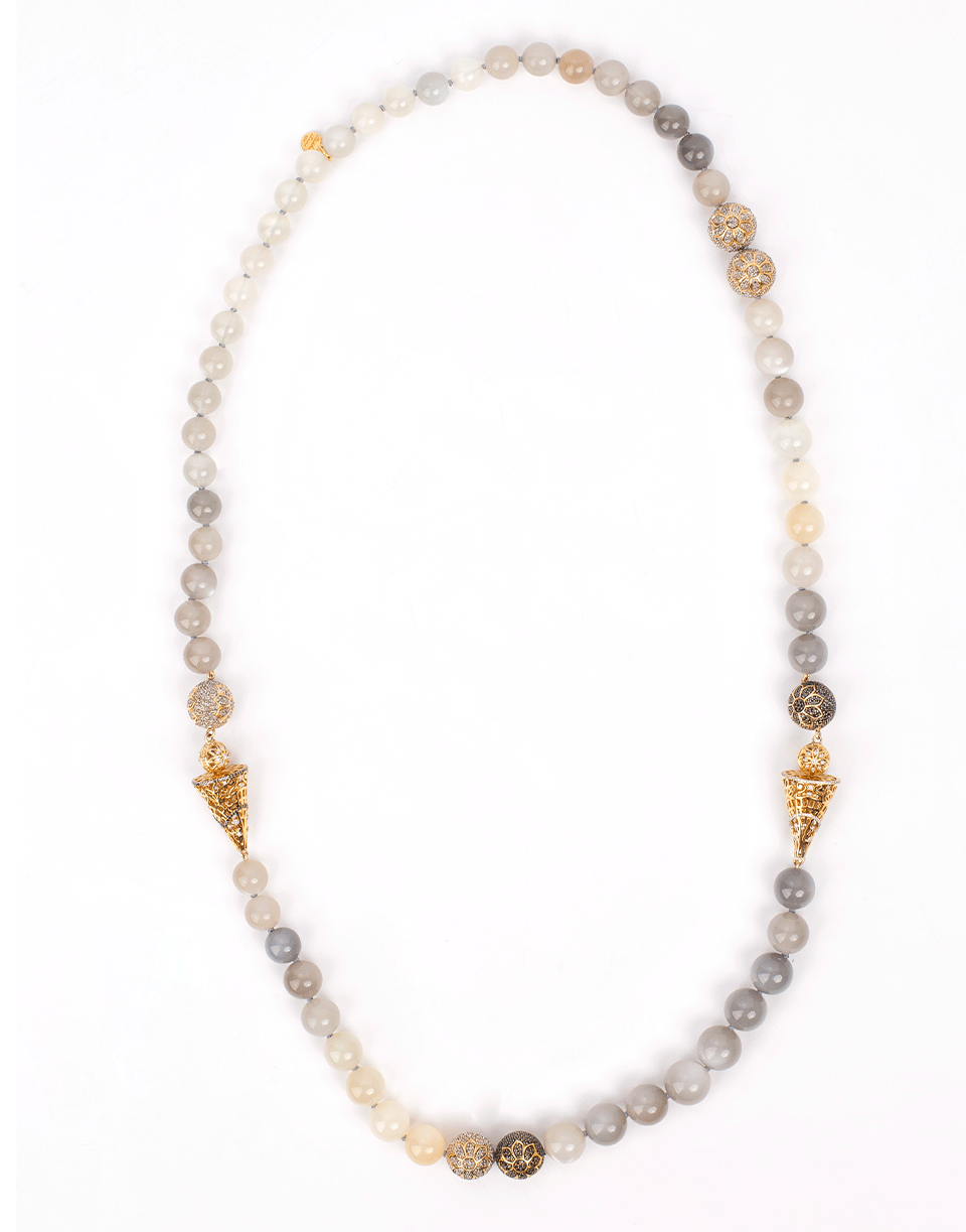 BUDDHA MAMA-Grey Moonstone Bead Necklace-YELLOW GOLD