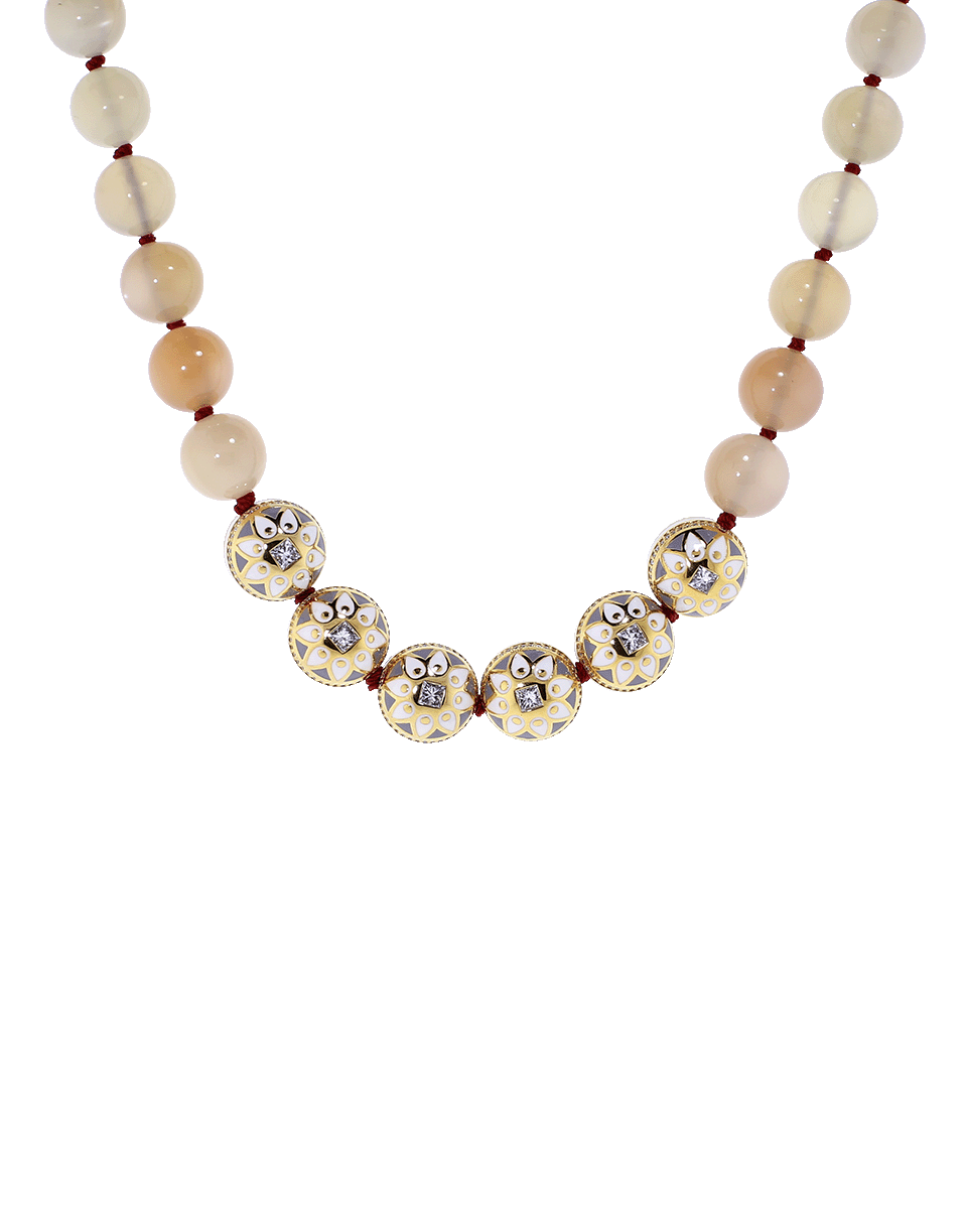 BUDDHA MAMA-Peach Moonstone Diamond And Enamel Necklace-YELLOW GOLD