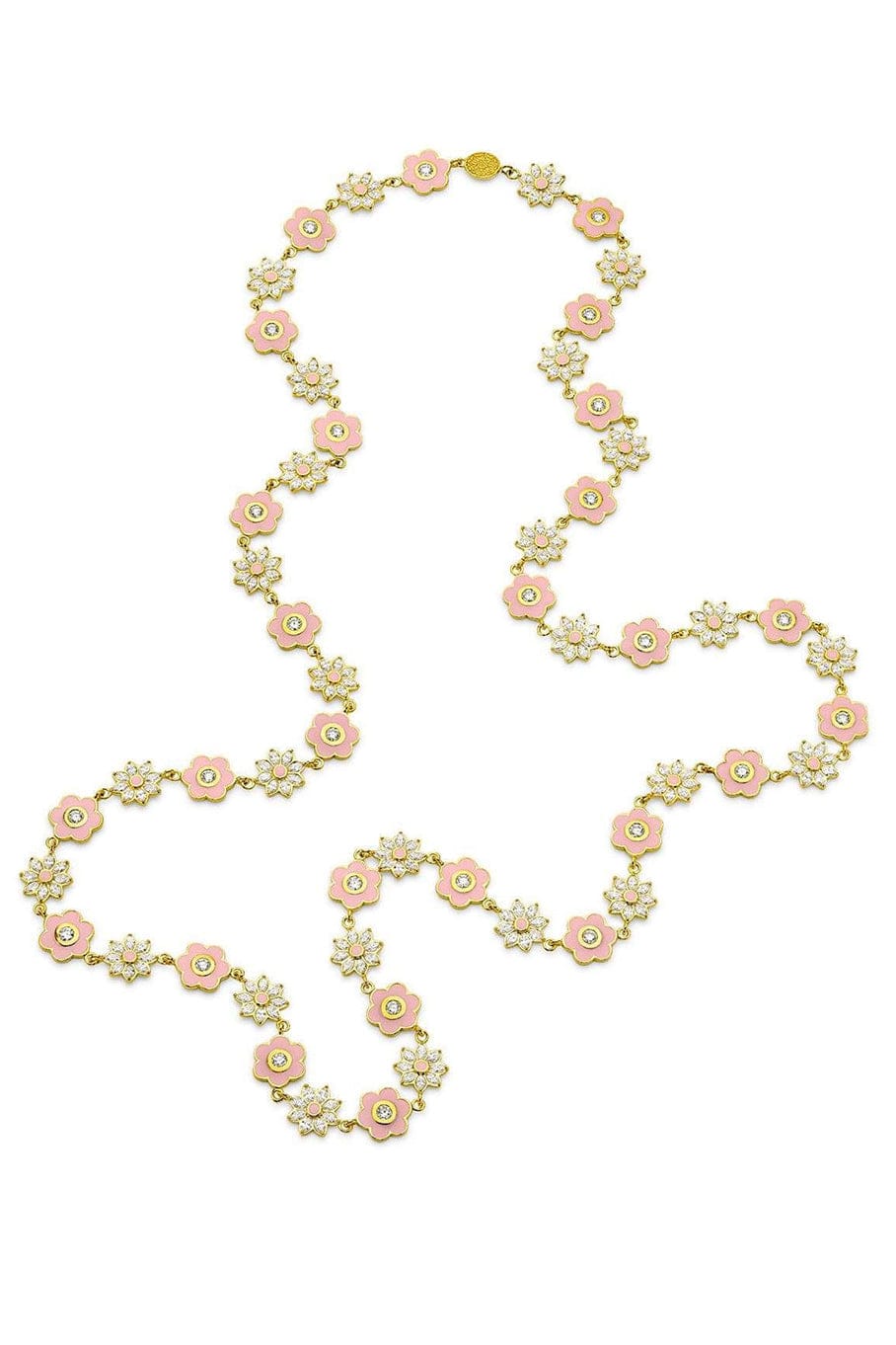 BUDDHA MAMA-Pink Enamel and Diamond Flower Necklace-YELLOW GOLD