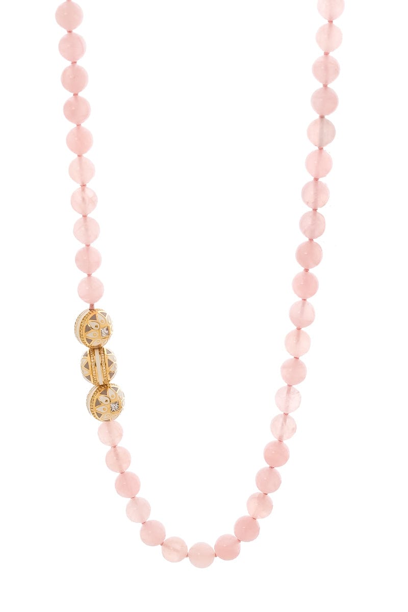 BUDDHA MAMA-Rose Quartz and Mandala Bead Necklace-YELLOW GOLD