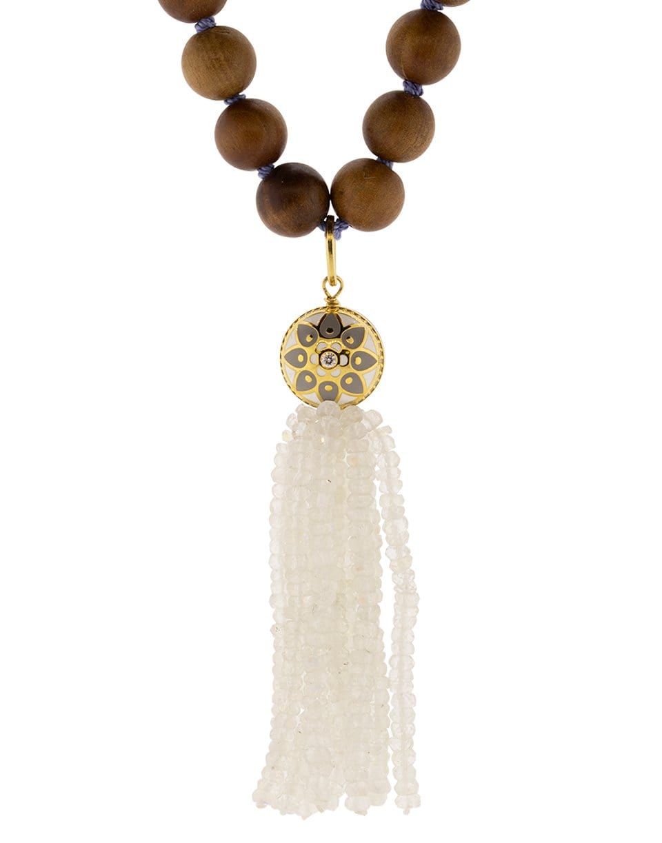 BUDDHA MAMA-Sandalwood and Moonstone Bead Necklace-YELLOW GOLD