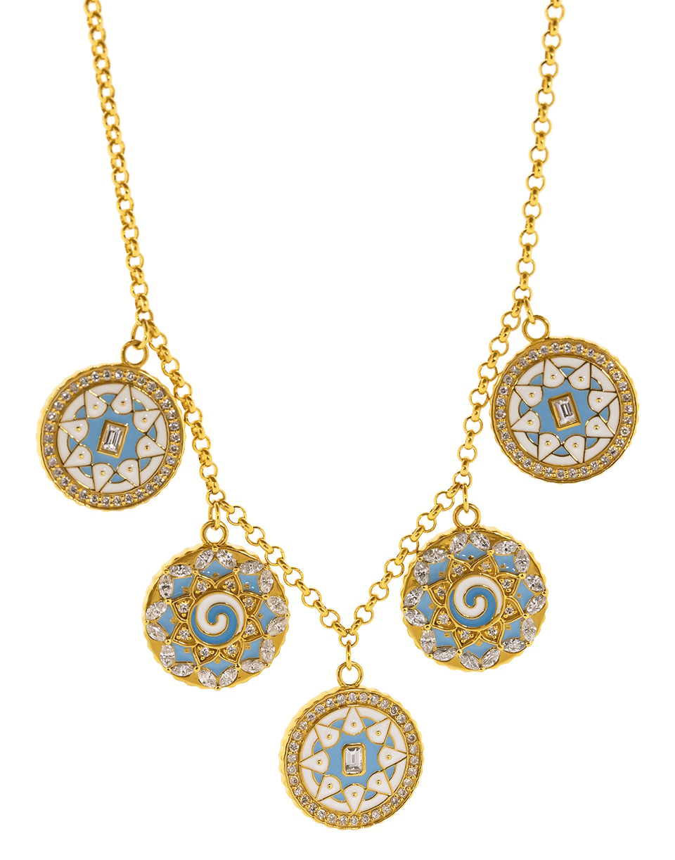 BUDDHA MAMA-Sky Blue Enamel Coin Necklace-YELLOW GOLD