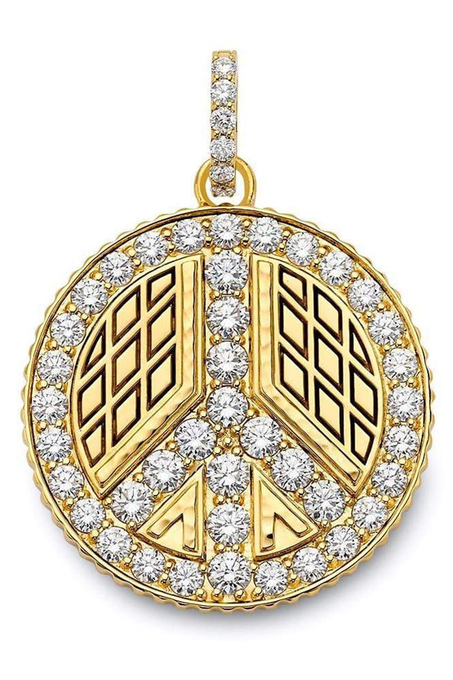 BUDDHA MAMA-Diamond Peace Sign Pendant-YELLOW GOLD
