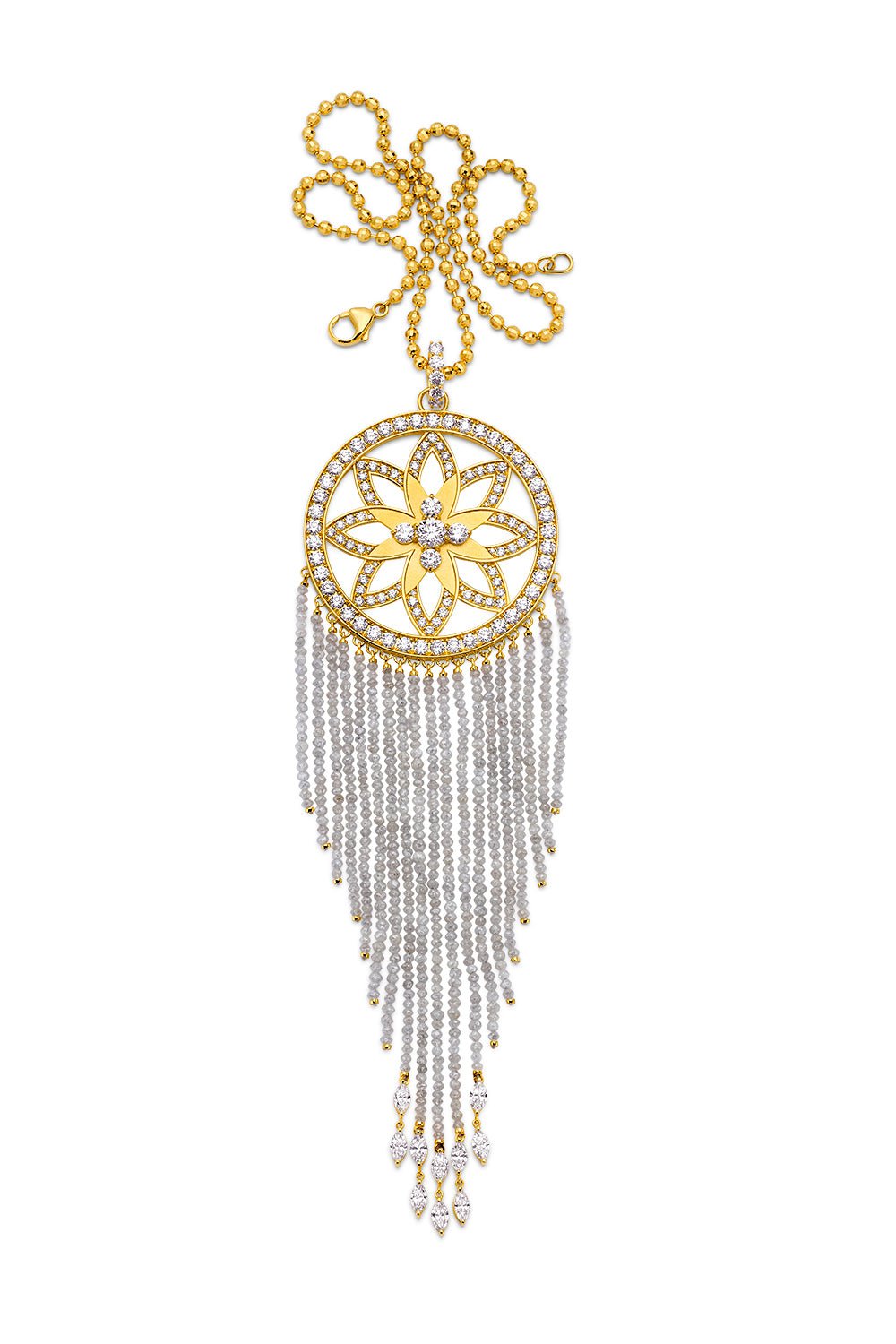 BUDDHA MAMA-Large Diamond Dream Catcher Pendant-YELLOW GOLD