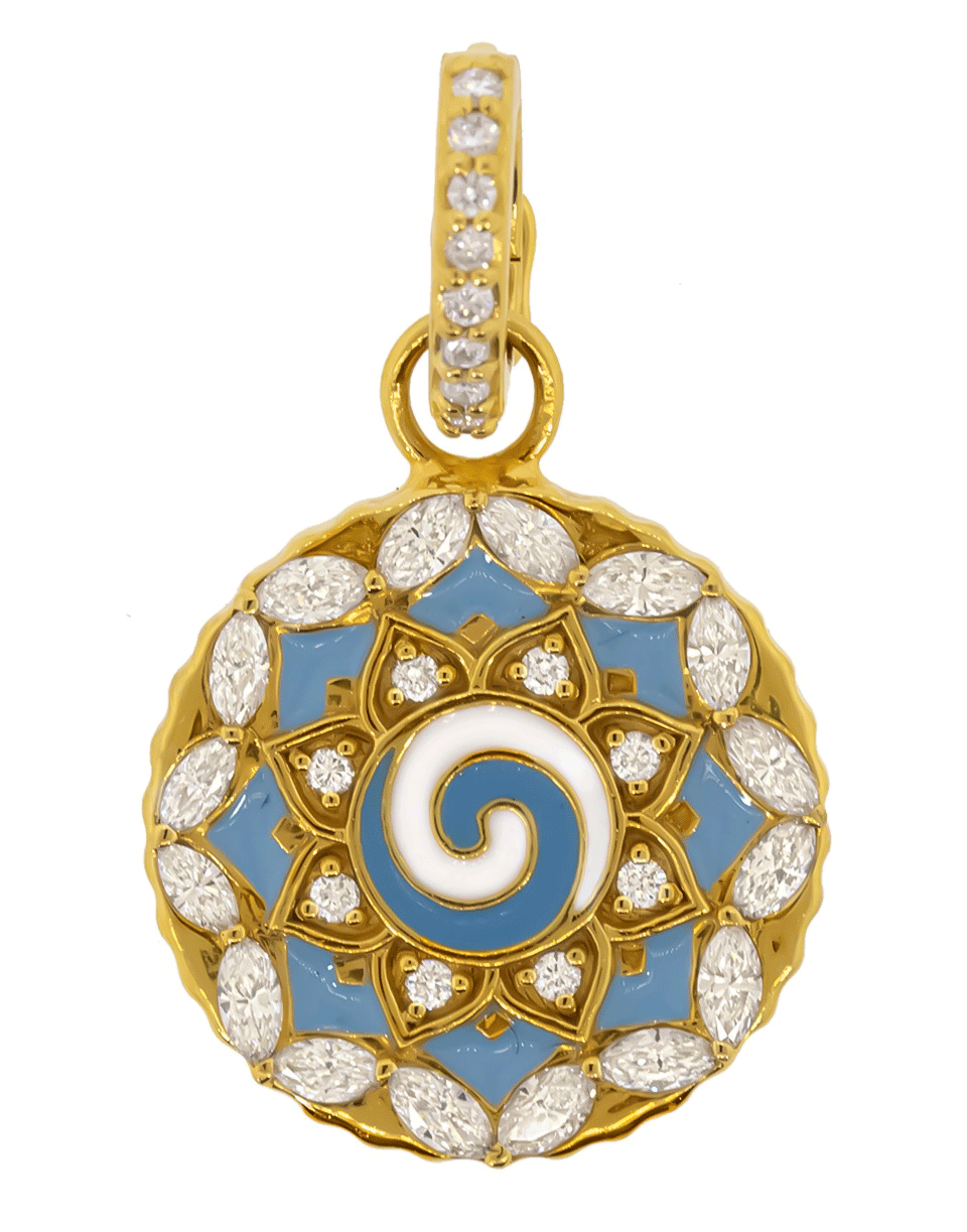 BUDDHA MAMA-Blue Enamel Peace Coin Pendant-YELLOW GOLD