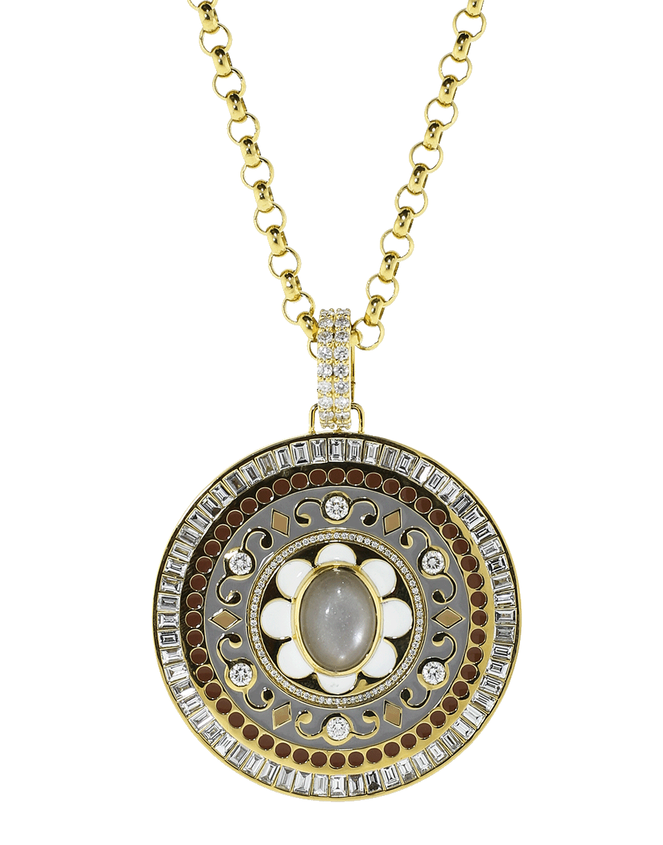 BUDDHA MAMA-Grey Moonstone And Diamond Enamel Pendant-YELLOW GOLD