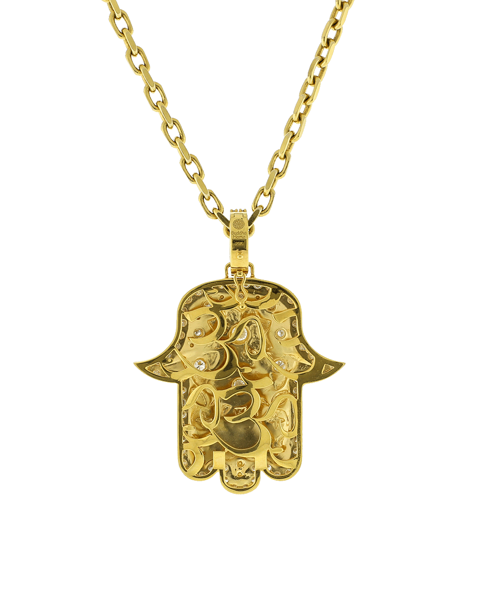 BUDDHA MAMA-Large Grey Enamel Hamsa Pendant-YELLOW GOLD