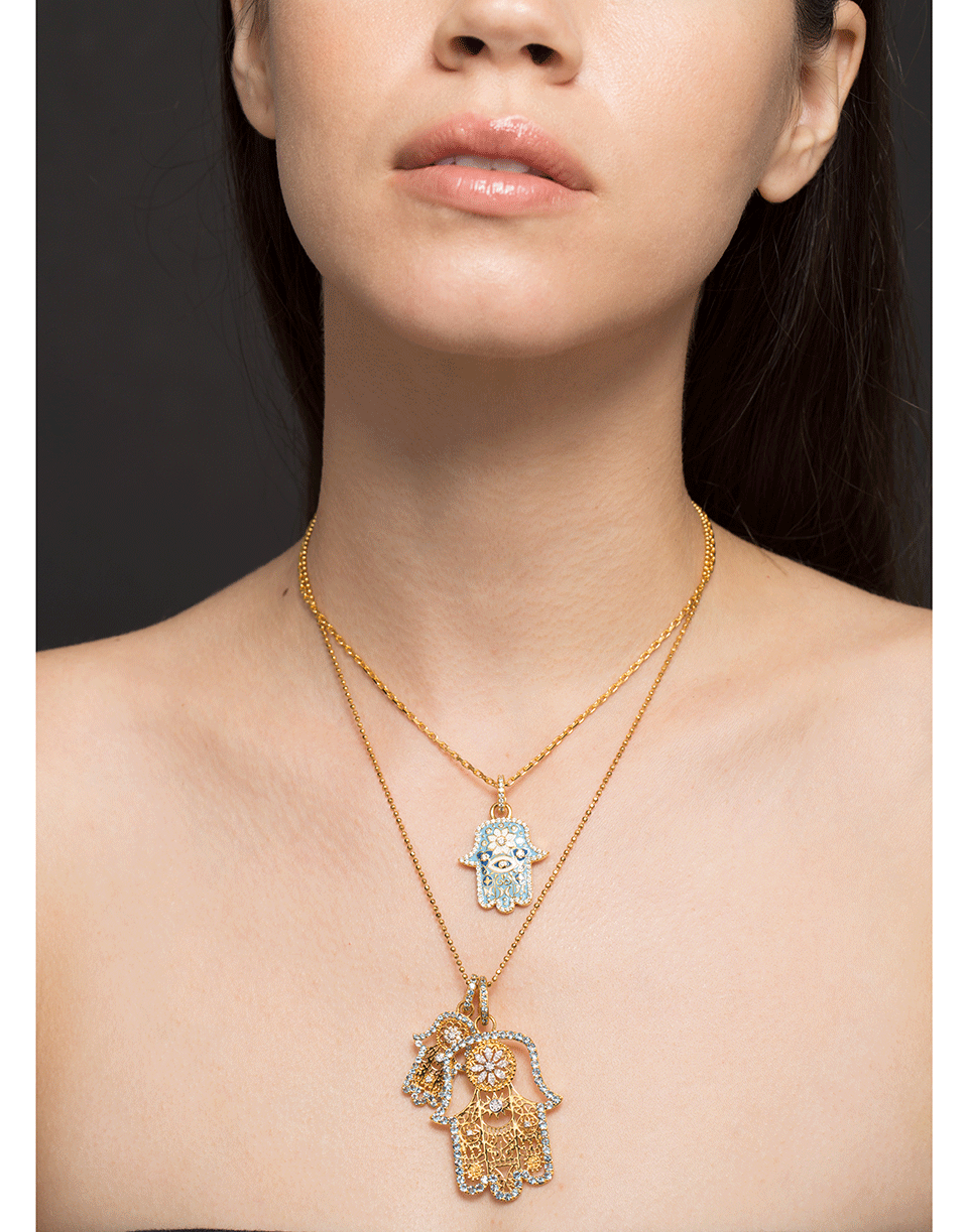 BUDDHA MAMA-Large Hamsa Aquamarine and Diamond Pendant-YELLOW GOLD