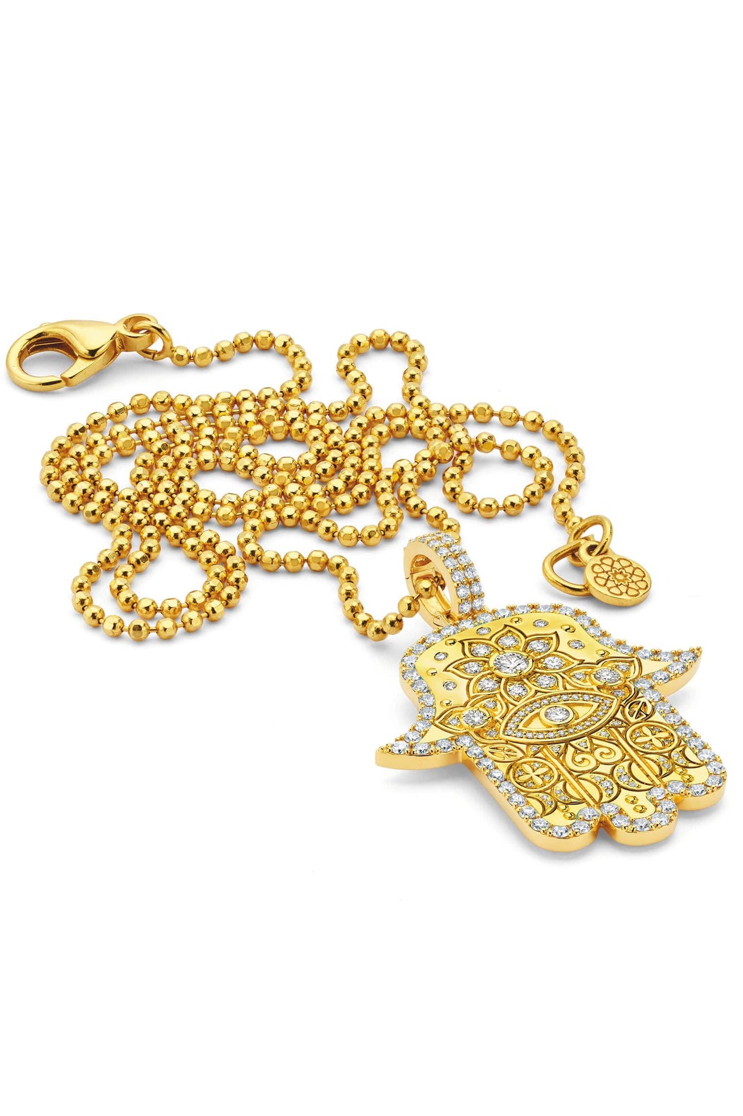 BUDDHA MAMA-Medium Diamond Hamsa Pendant-YELLOW GOLD