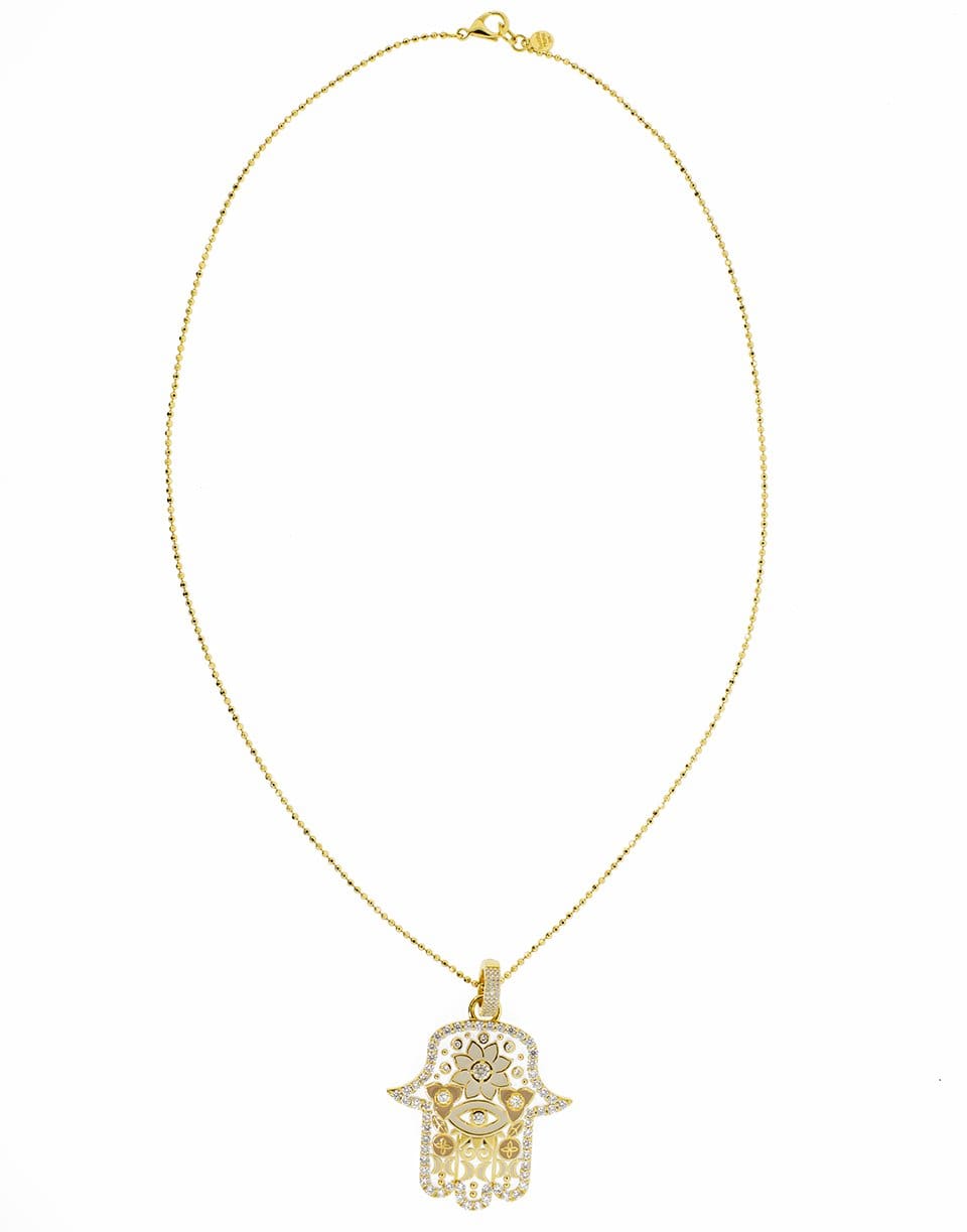 BUDDHA MAMA-Medium Hamsa Diamond Pendant-YELLOW GOLD
