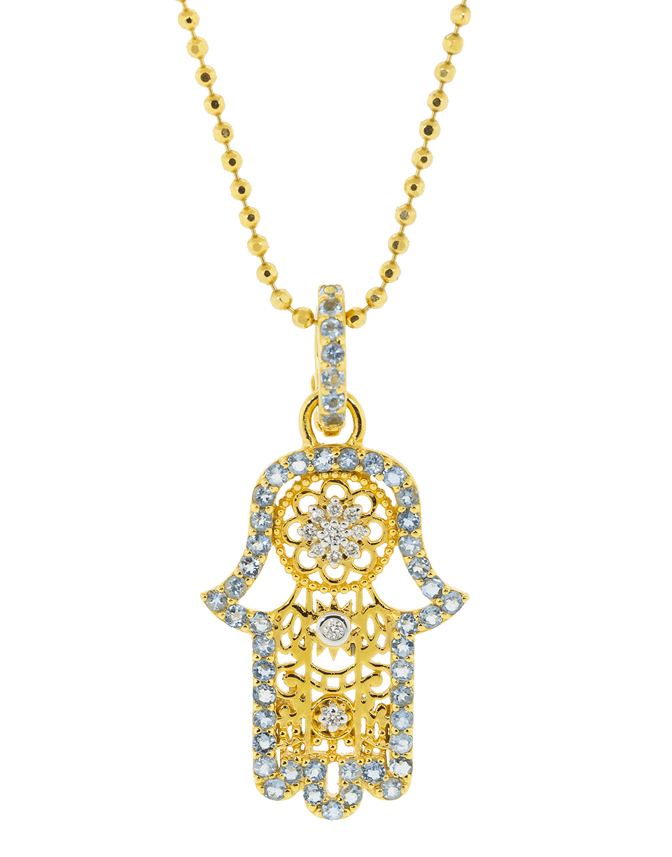 BUDDHA MAMA-Small Hamsa Aquamarine and Diamond Pendant-YELLOW GOLD