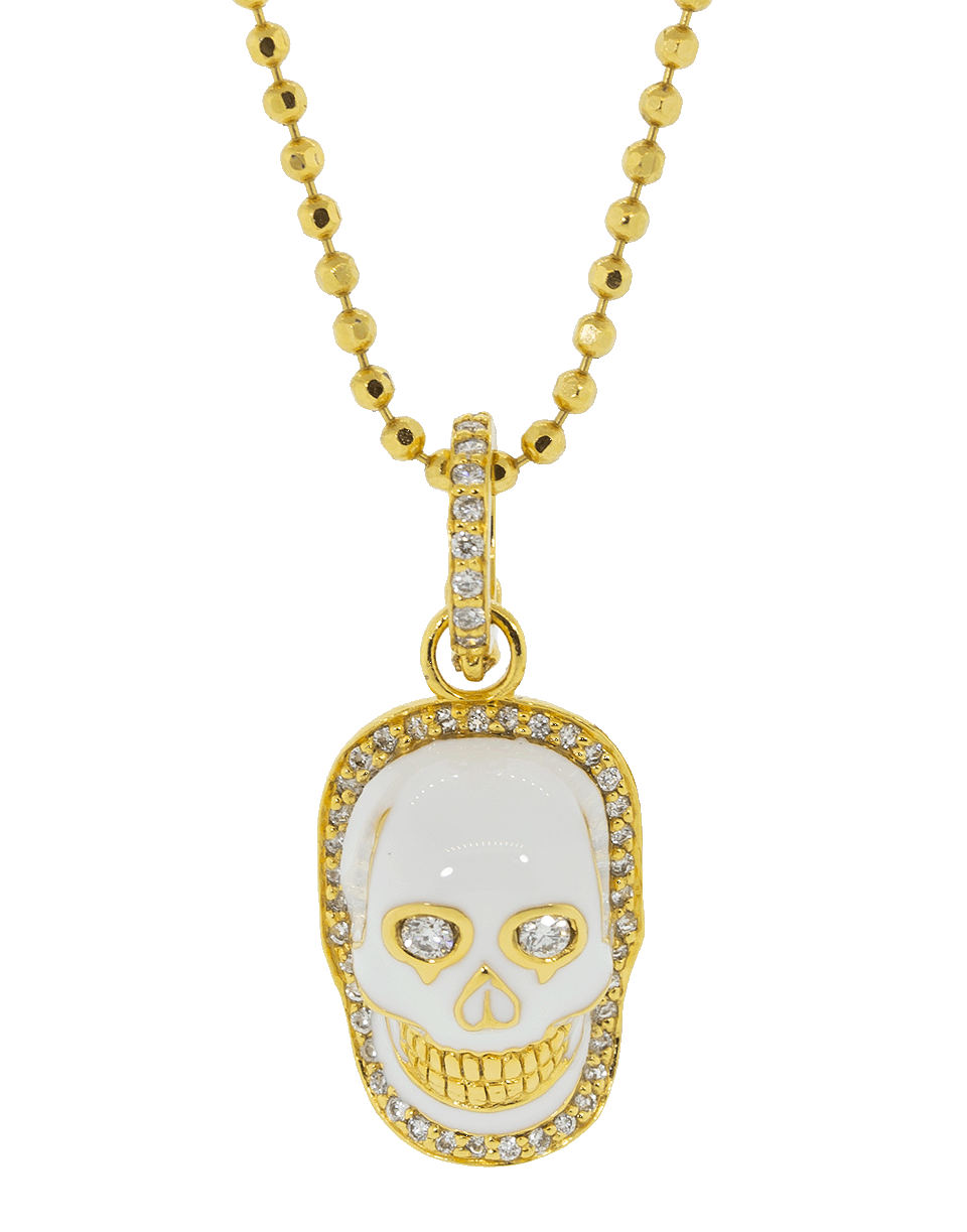 BUDDHA MAMA-White Enamel Diamond Eyes Skull Pendant-YELLOW GOLD