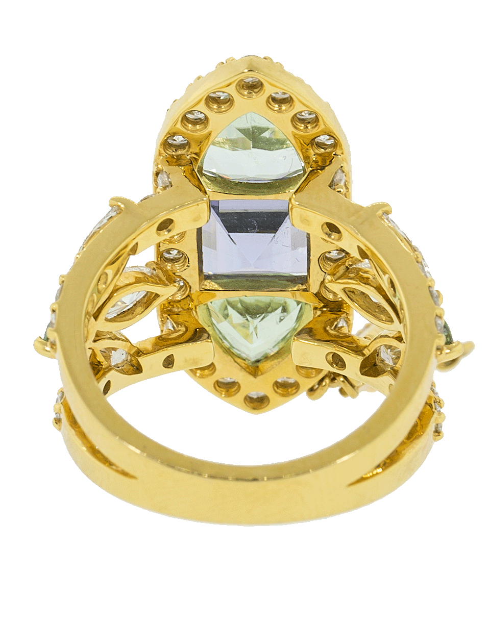 BUDDHA MAMA-Paraiba Tourmaline and Tanzanite Feather Ring-YELLOW GOLD