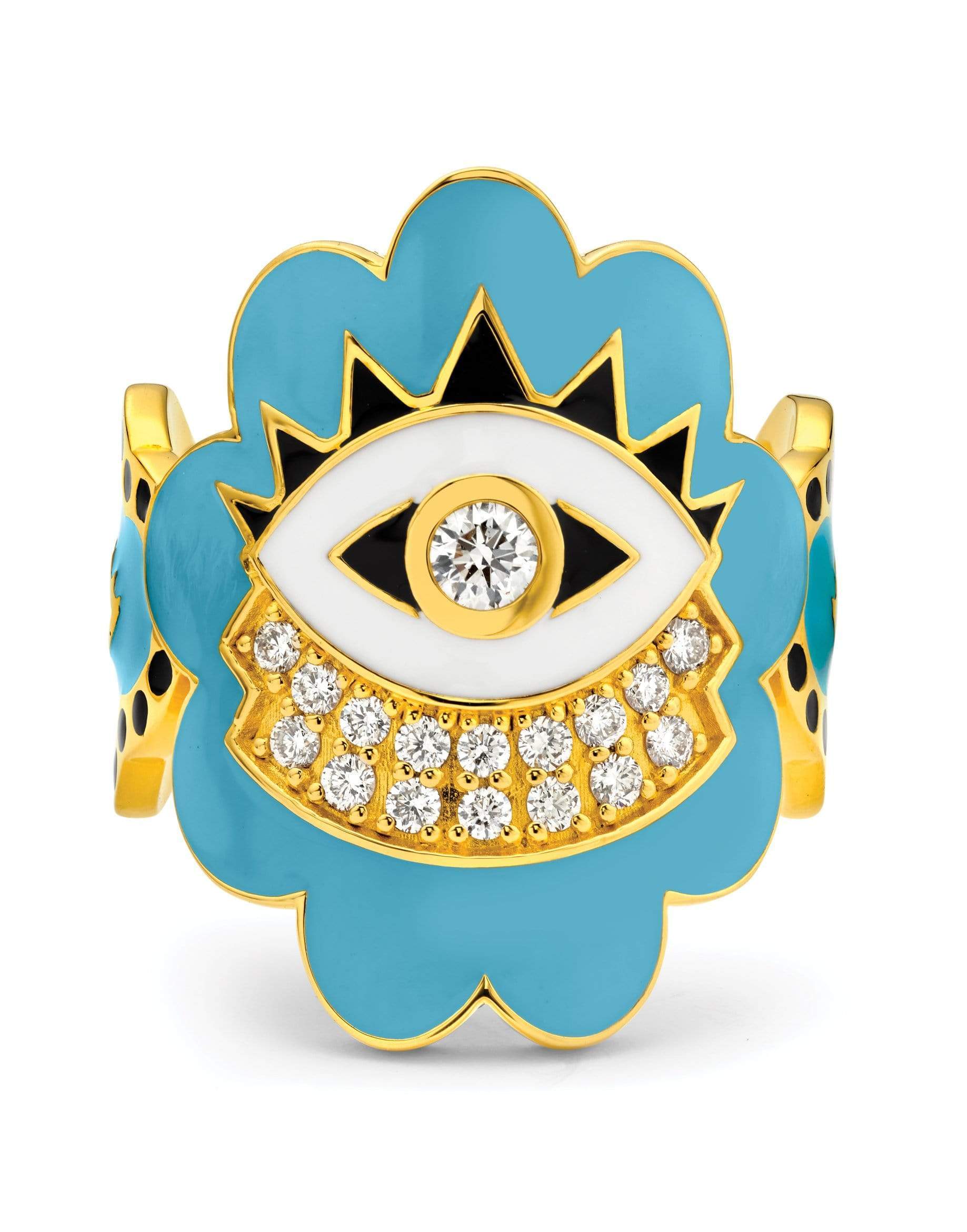 BUDDHA MAMA-Sky Blue Scalloped Evil Eye Ring-YELLOW GOLD