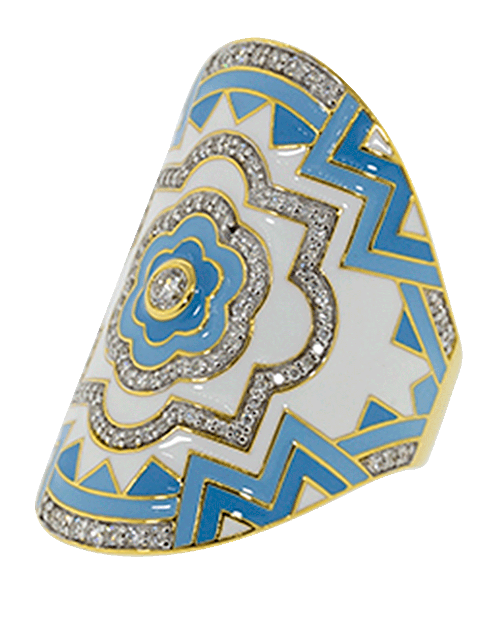 BUDDHA MAMA-Sky Blue and White Enamel Wrap Ring-YELLOW GOLD
