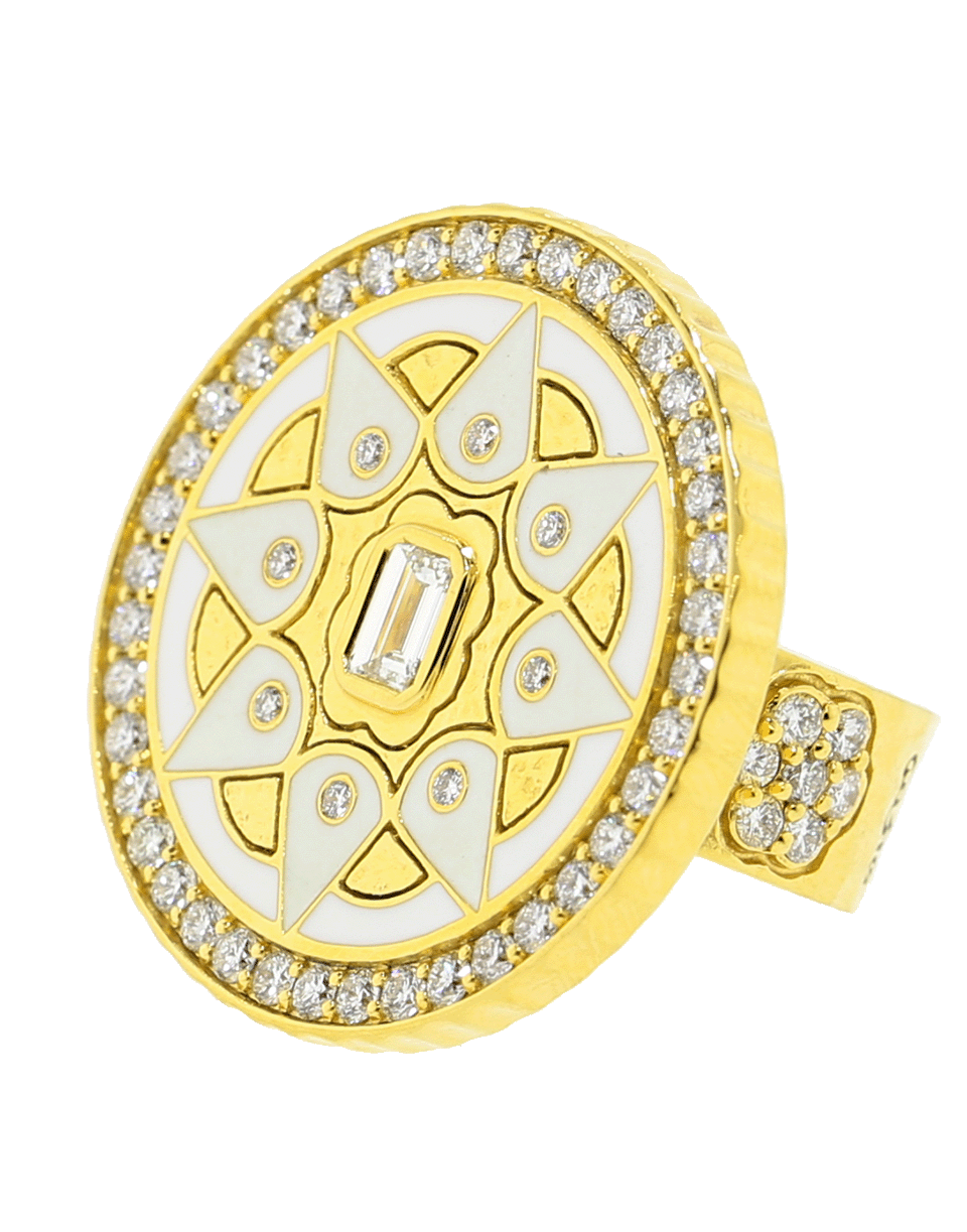 White Enamel And Diamond Coin Ring JEWELRYFINE JEWELRING BUDDHA MAMA   