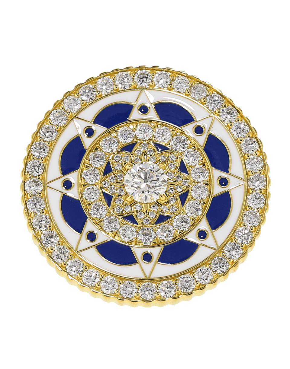 BUDDHA MAMA-Navy And White Enamel Diamond Coin Ring-YELLOW GOLD