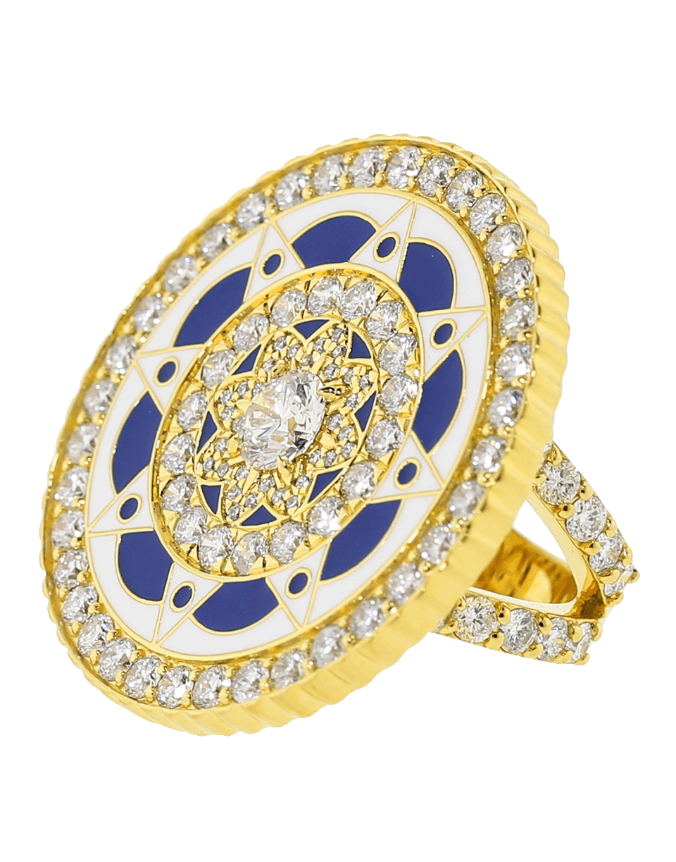 BUDDHA MAMA-Navy And White Enamel Diamond Coin Ring-YELLOW GOLD