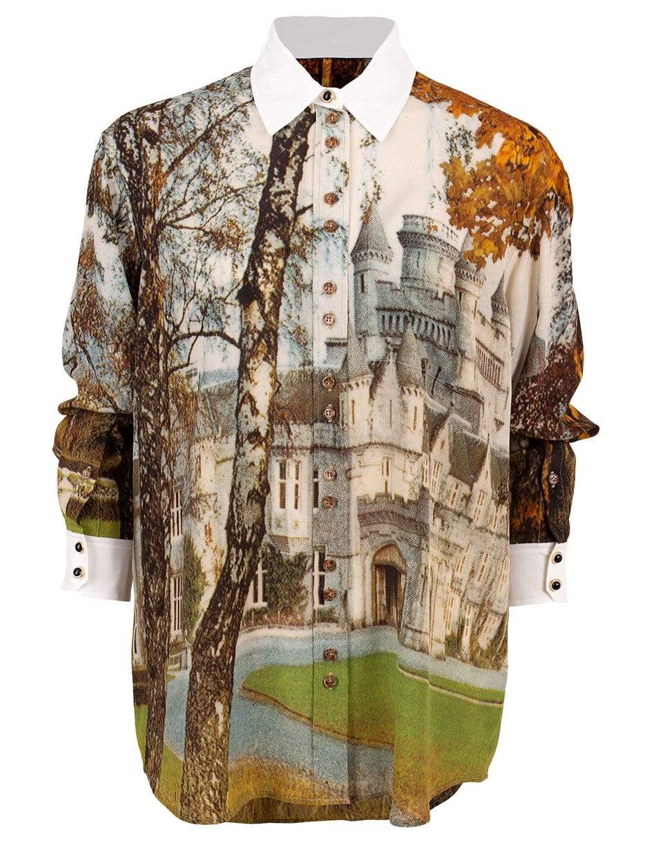 BURBERRY-Carolta Castle Print Silk Shirt-