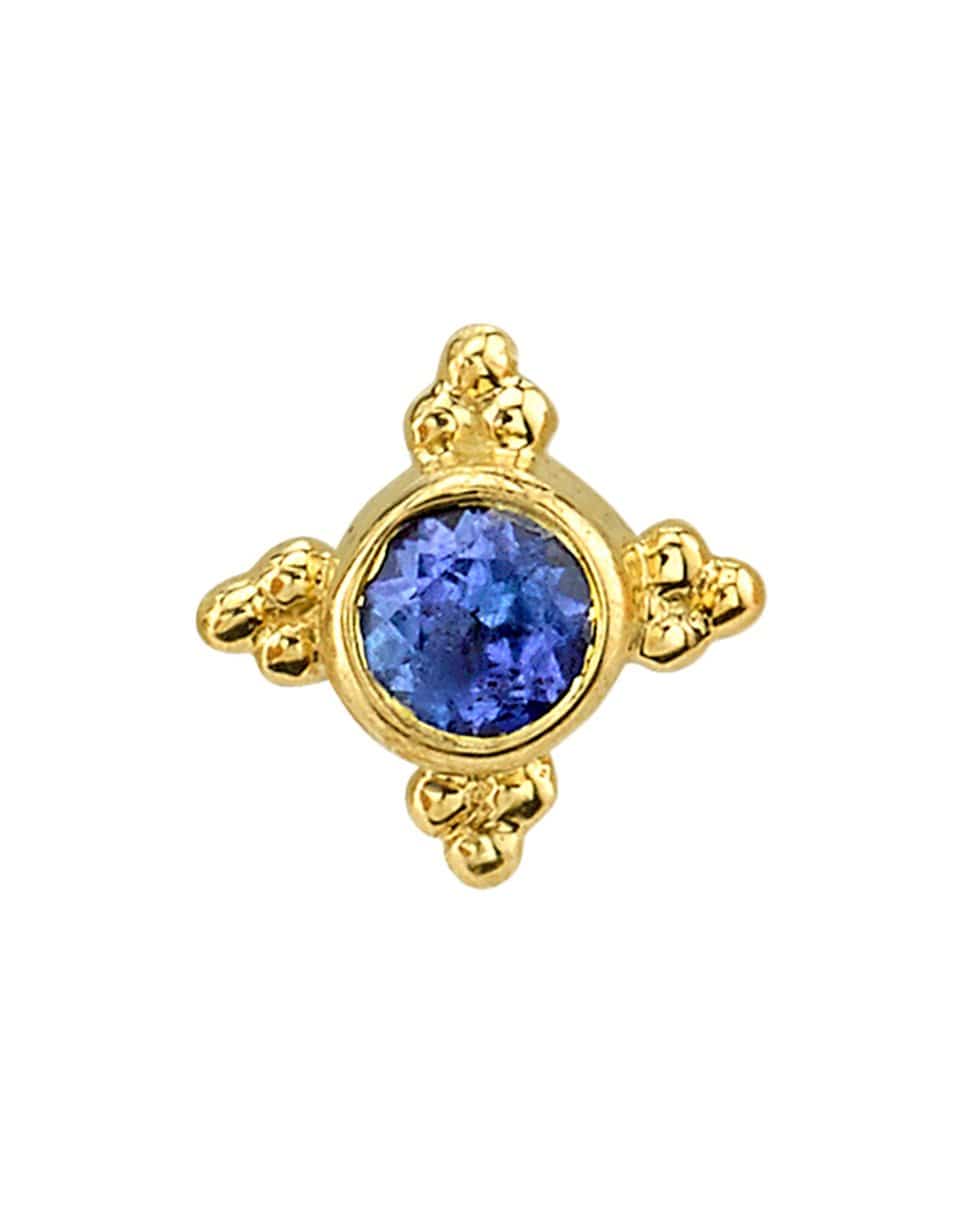 BVLA-Mini Kandy Blue Topaz Tri Bead Stud-YELLOW GOLD