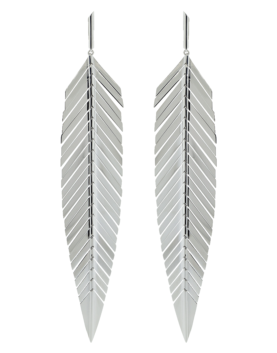 CADAR-Large Feather Drop Earrings-WHITE GOLD