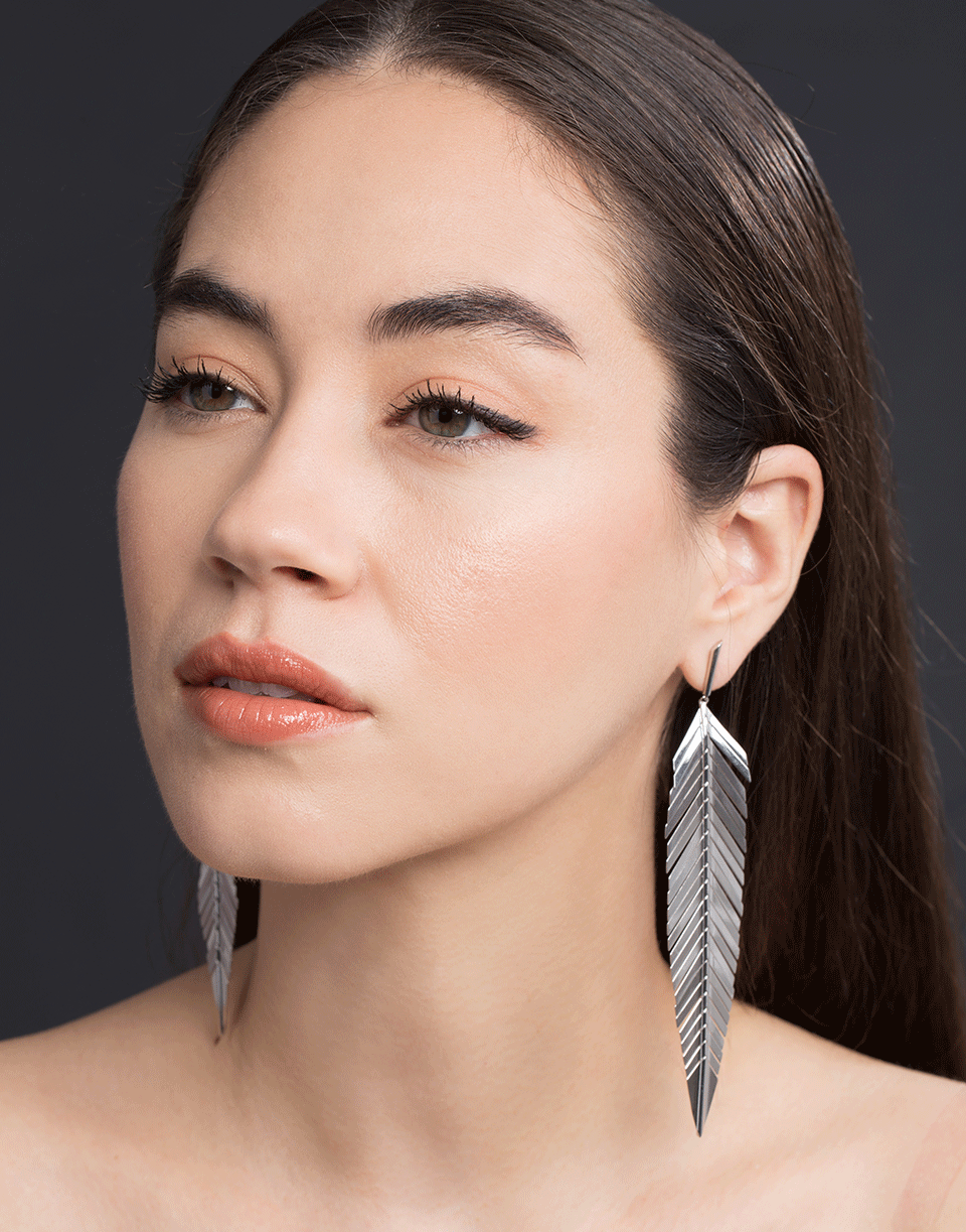 CADAR-Large Feather Drop Earrings-WHITE GOLD