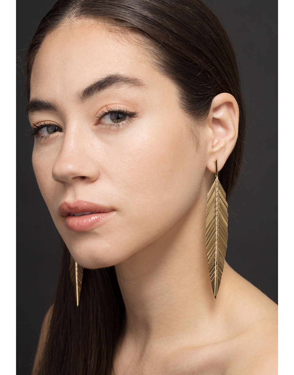 CADAR-Large Feather Drop Earrings-YELLOW GOLD