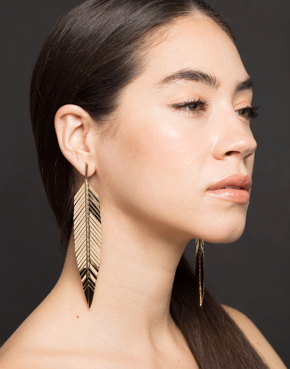CADAR-Large Feather Drop Earrings-YELLOW GOLD