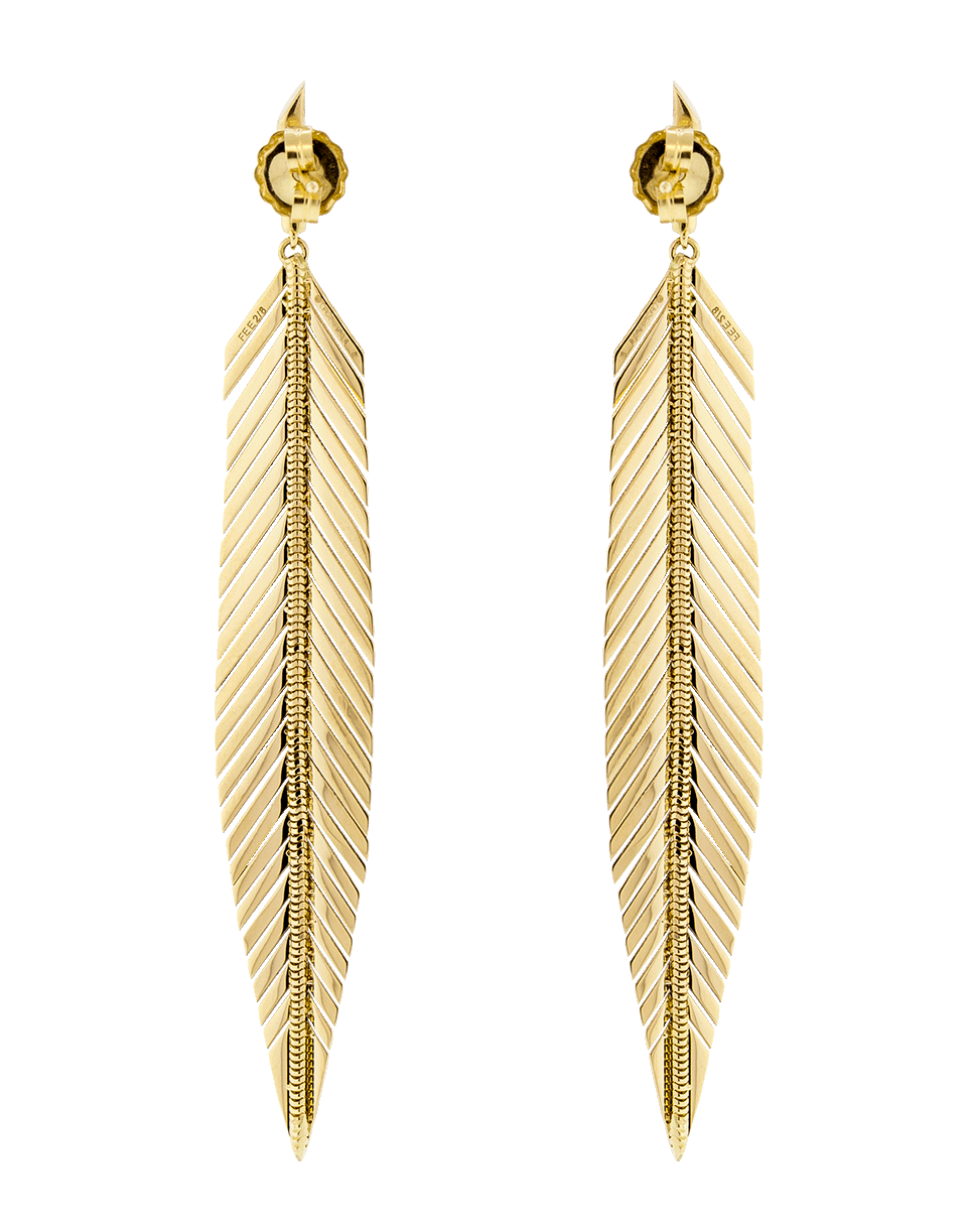 CADAR-Medium Feather Drop Earrings-YELLOW GOLD