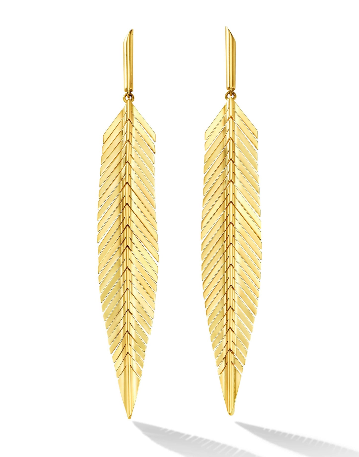 CADAR-Yellow Gold Medium Feather Earrings-YELLOW GOLD