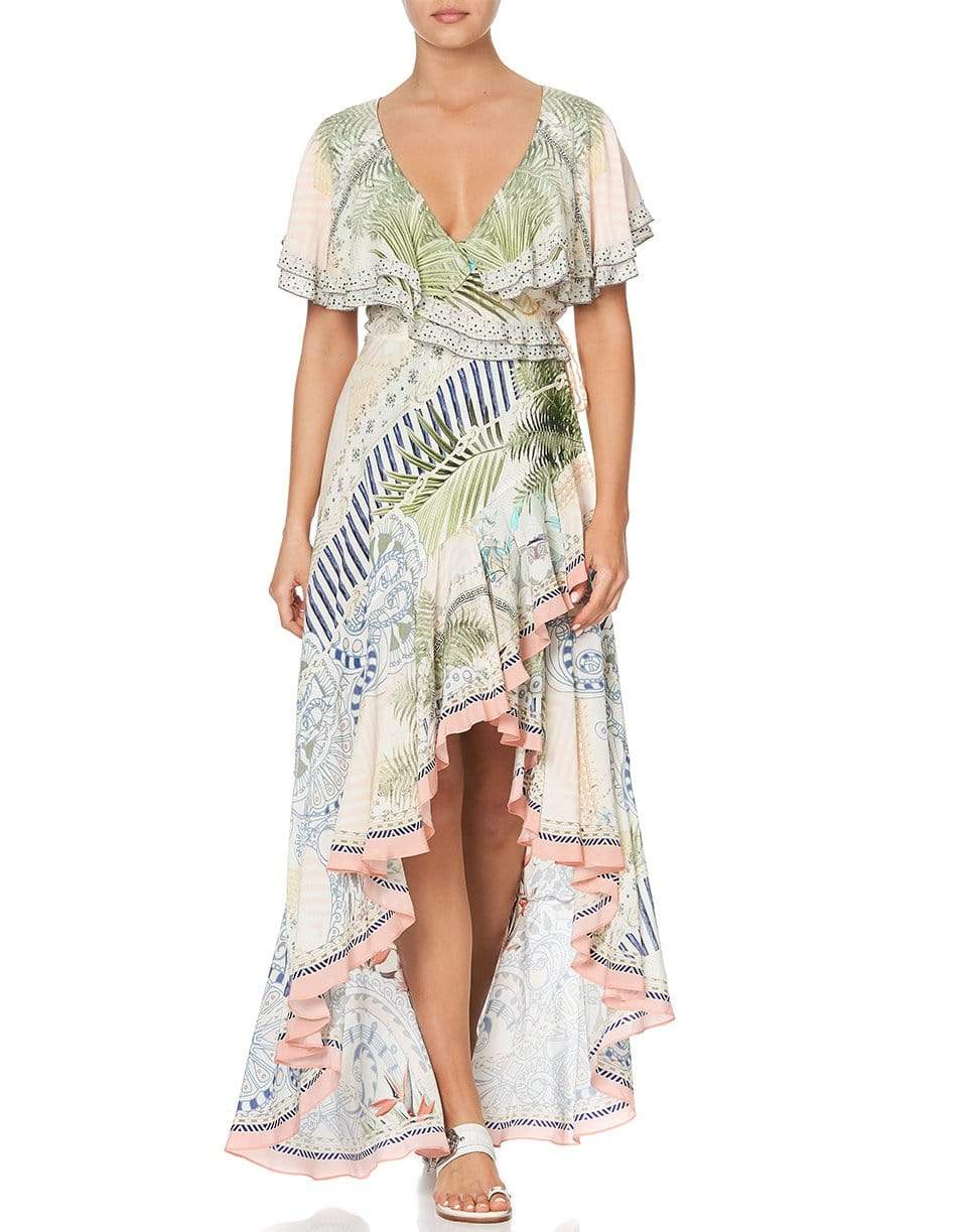 CAMILLA-Beach Shack Print Frill Sleeve Long Dress-