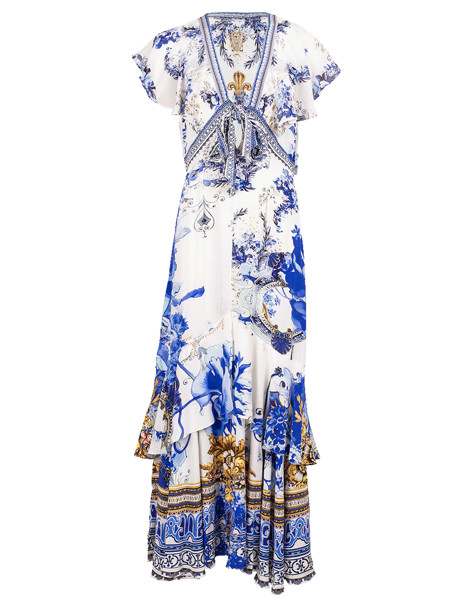 CAMILLA-Tie Front Printed Maxi Dress-