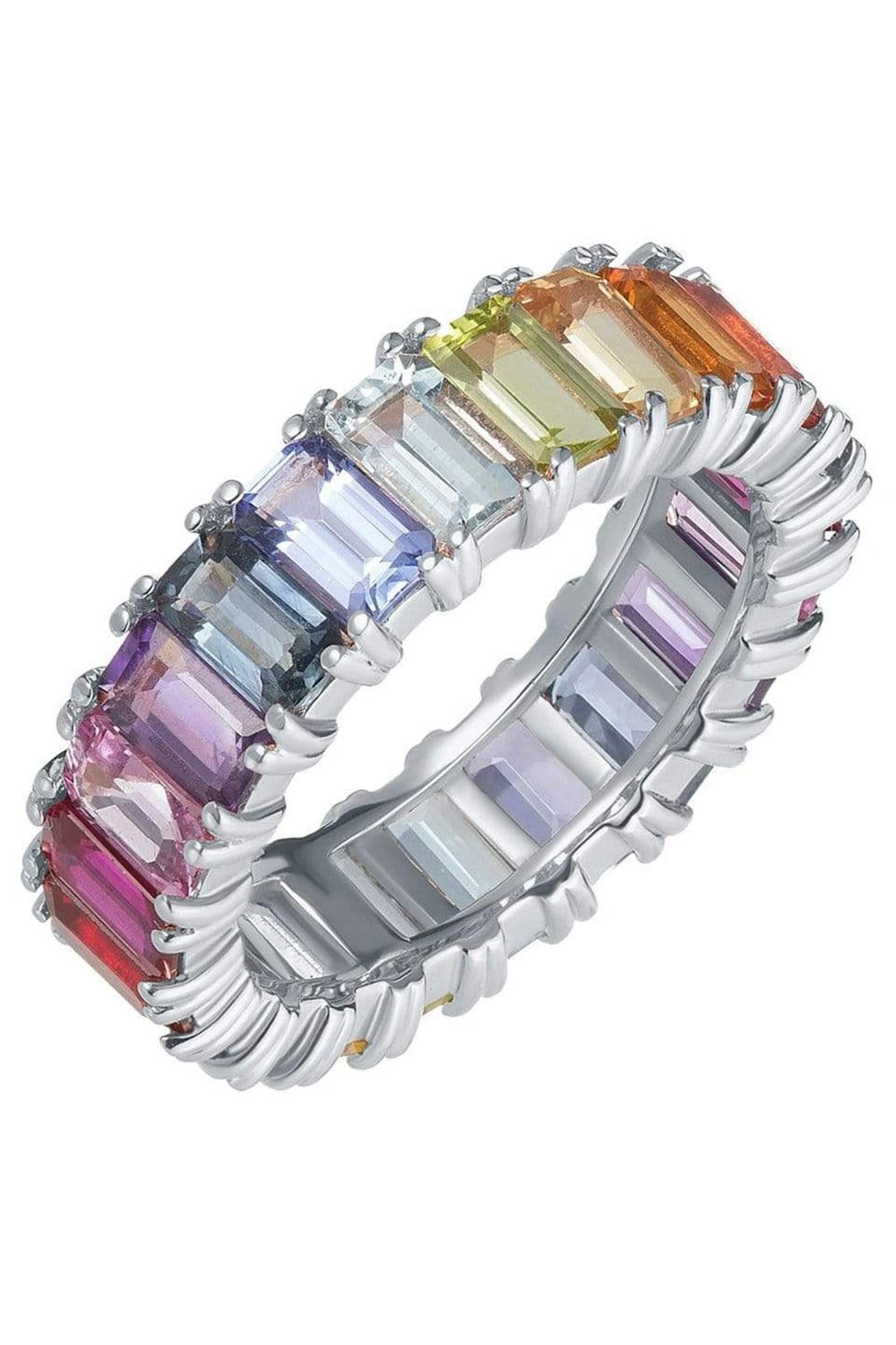 CARBON & HYDE-Rainbow Emerald Eternity Band - White Gold-