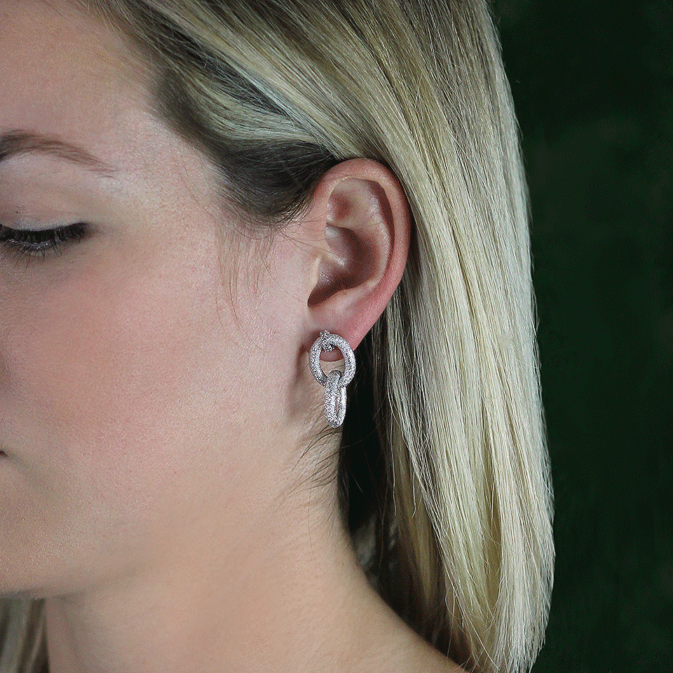 CAROLINA BUCCI-1885 Sparkly Double Link Earrings-WHITE GOLD