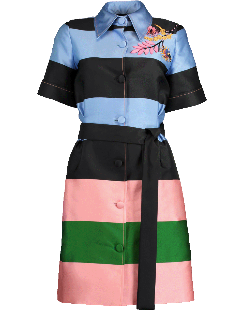 Embroidered Belted Striped Dress CLOTHINGDRESSCASUAL CAROLINA HERRERA   