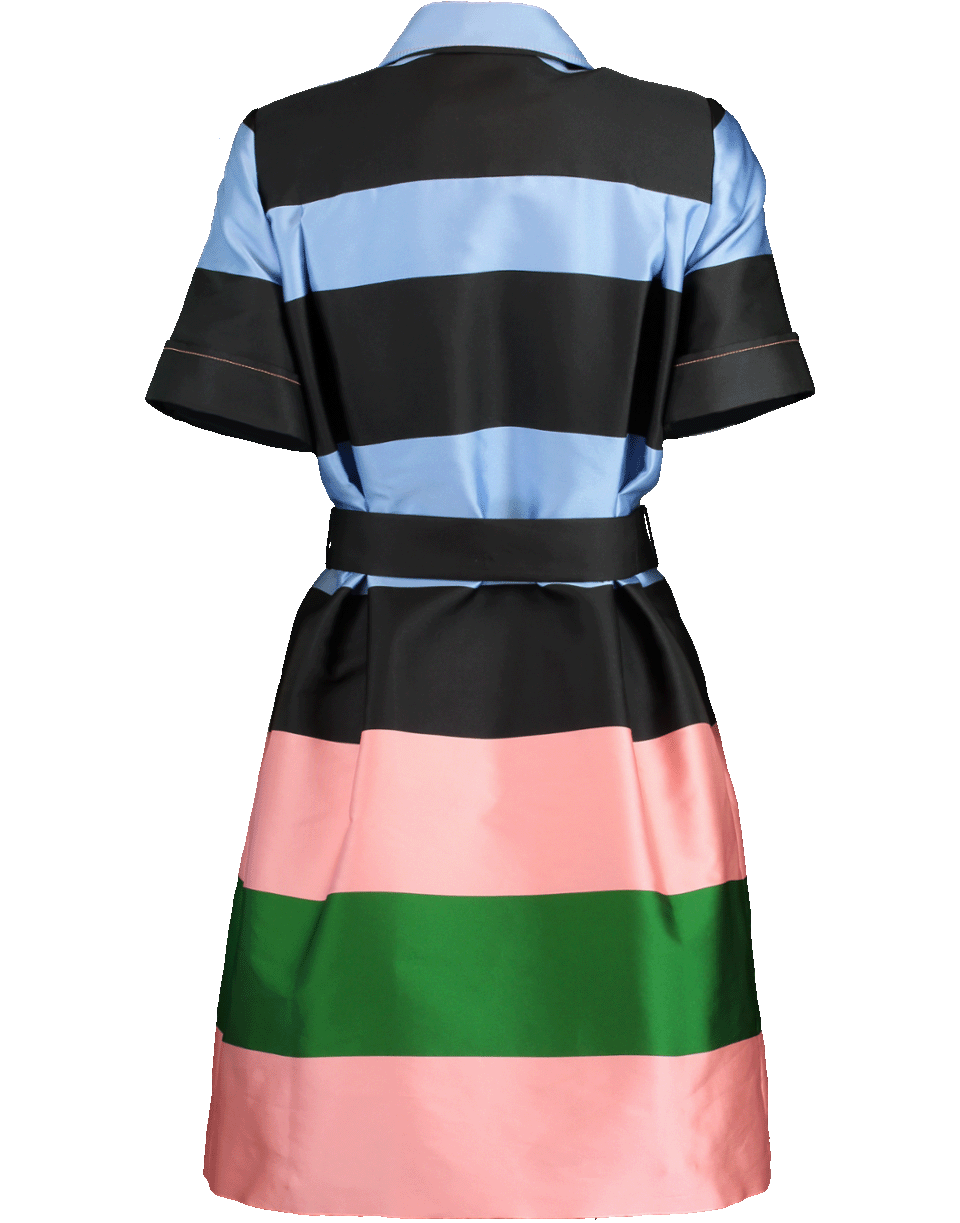 CAROLINA HERRERA-Embroidered Belted Striped Dress-