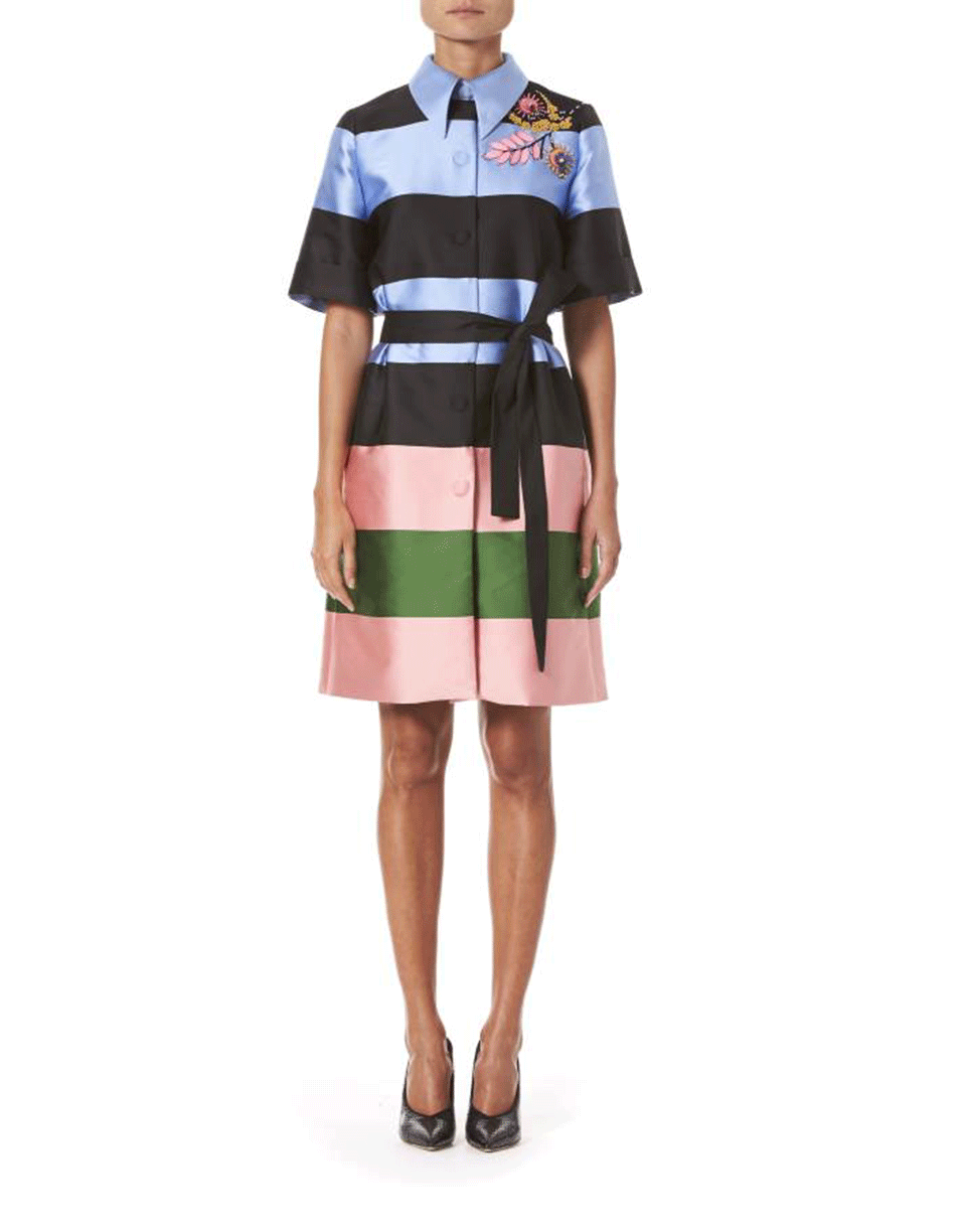 CAROLINA HERRERA-Embroidered Belted Striped Dress-