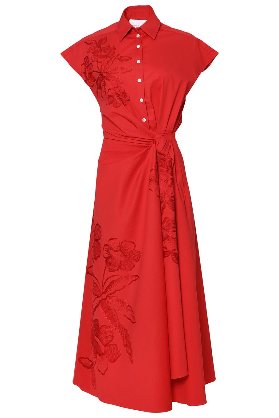 CAROLINA HERRERA-Embroidered Cap Sleeve Side Knot Dress-