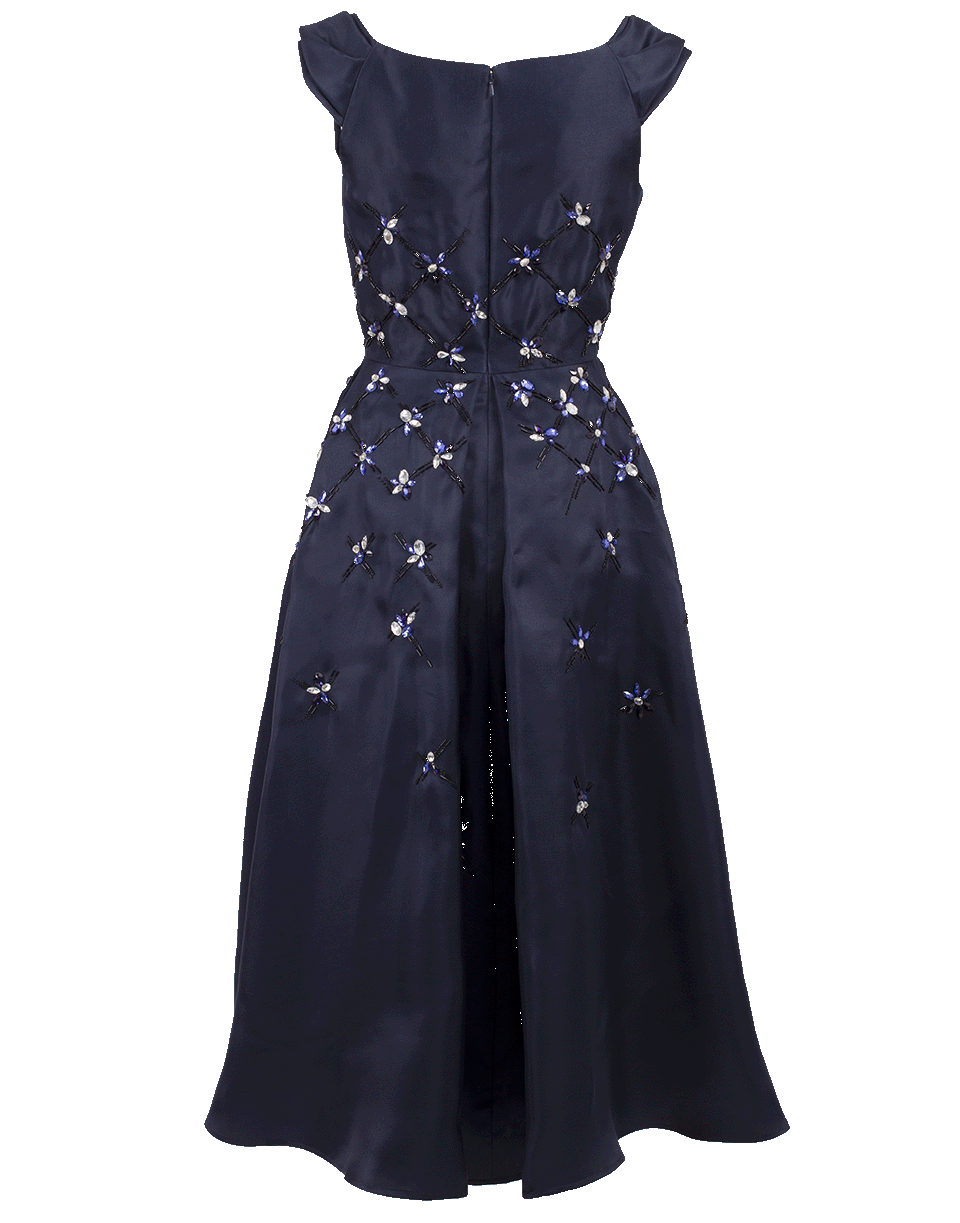 CAROLINA HERRERA-V-Neck Embroidered Dress-SAPPHIRE