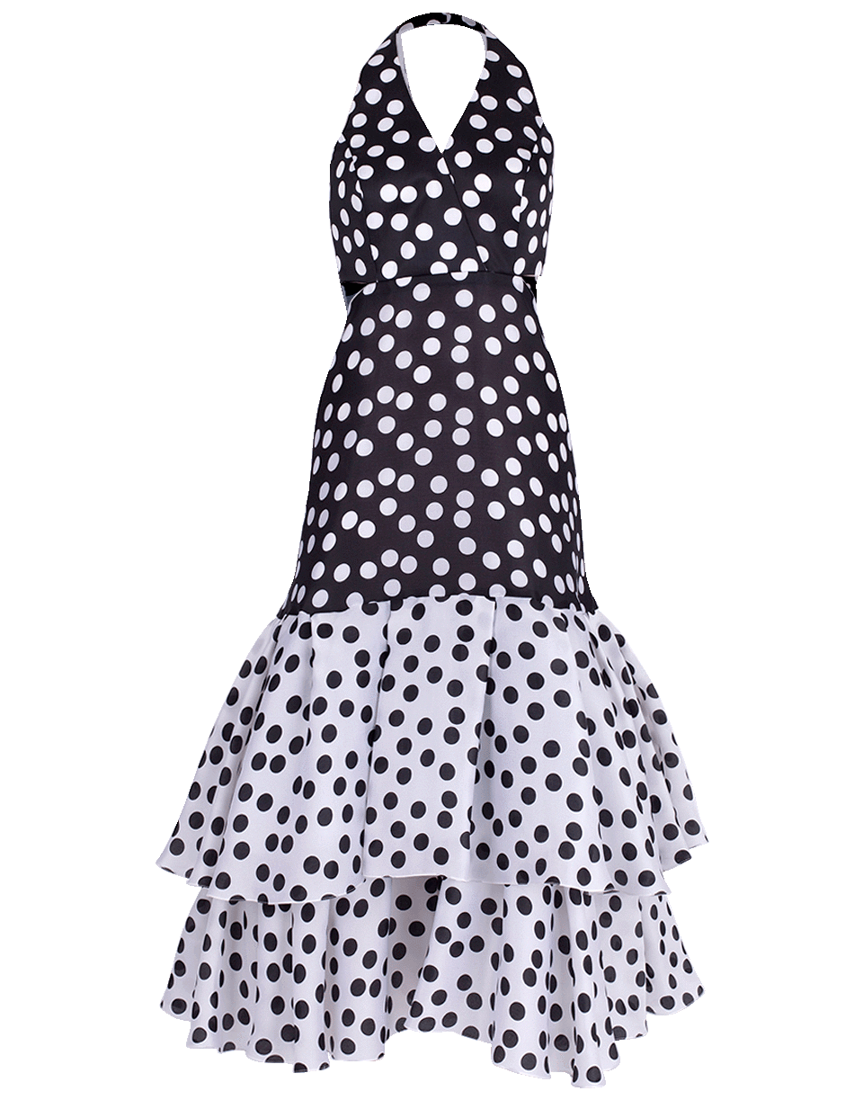 CAROLINA HERRERA-Ruffle Hem Cutout Dress-BLK/WHT