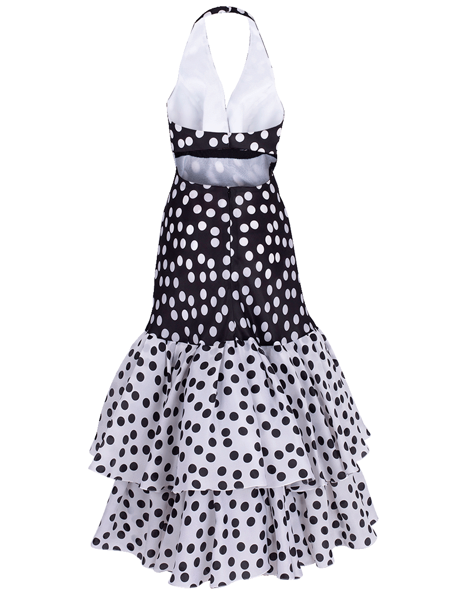 CAROLINA HERRERA-Ruffle Hem Cutout Dress-BLK/WHT