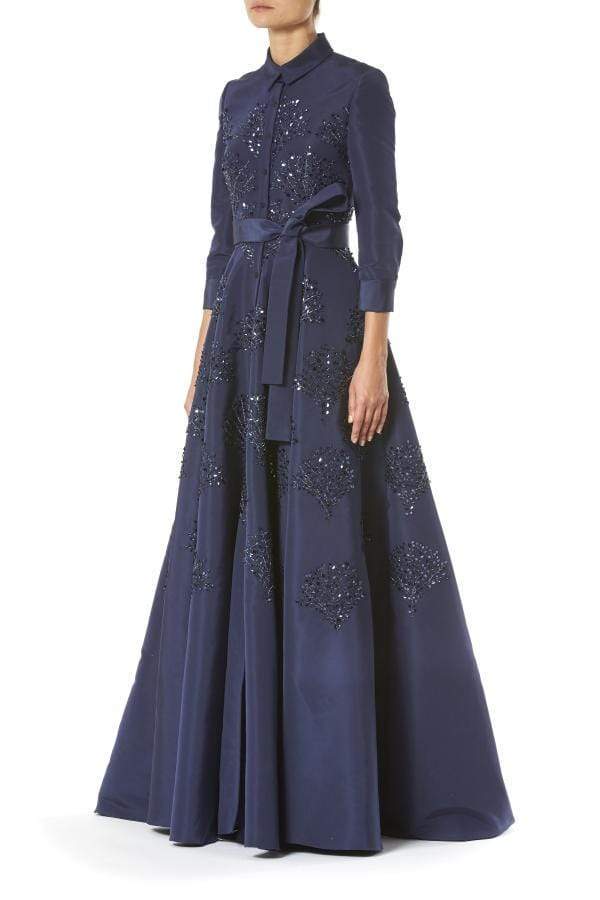 CAROLINA HERRERA-Embroidered Belted Trench Gown-SAPPHIRE