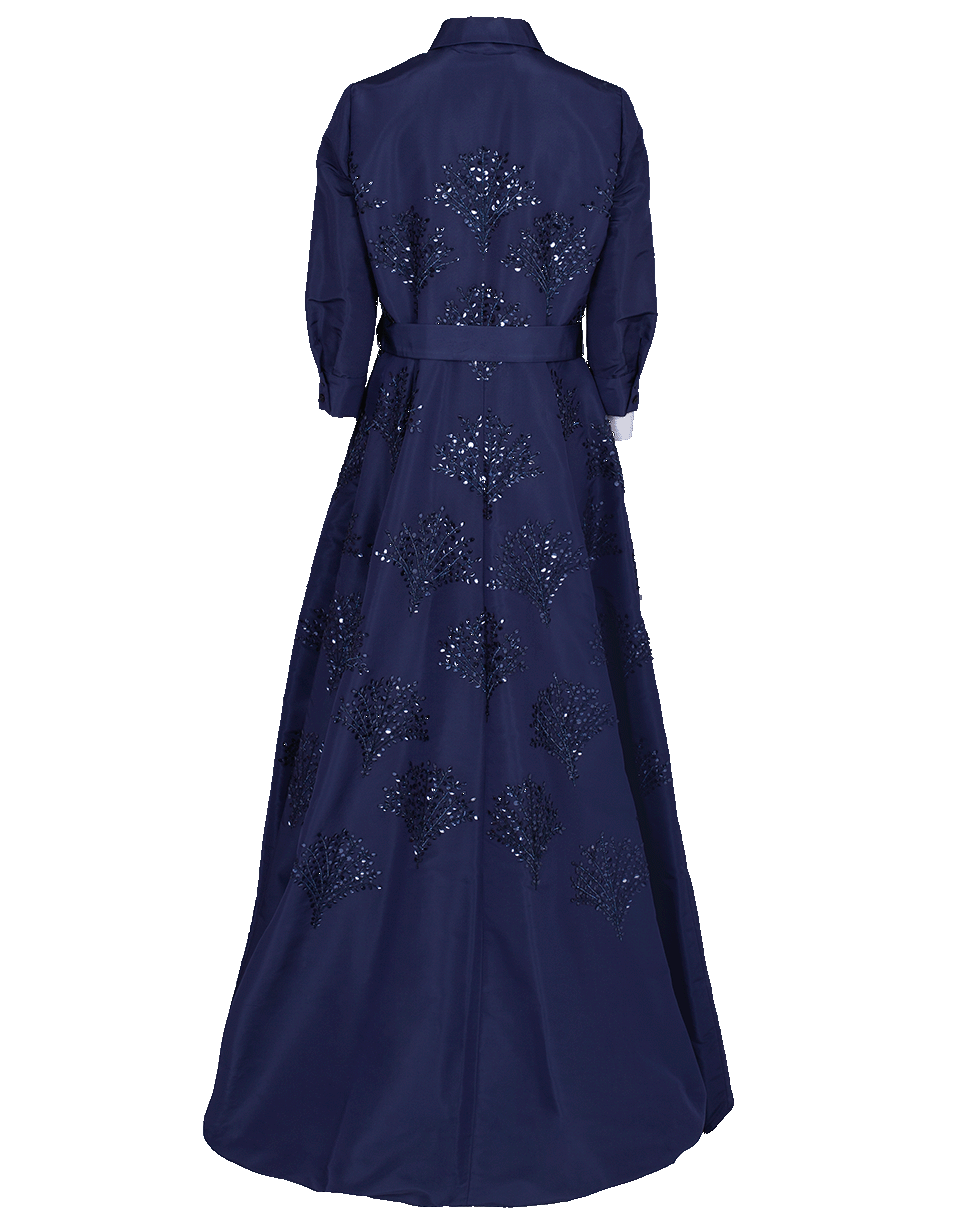 CAROLINA HERRERA-Embroidered Belted Trench Gown-SAPPHIRE
